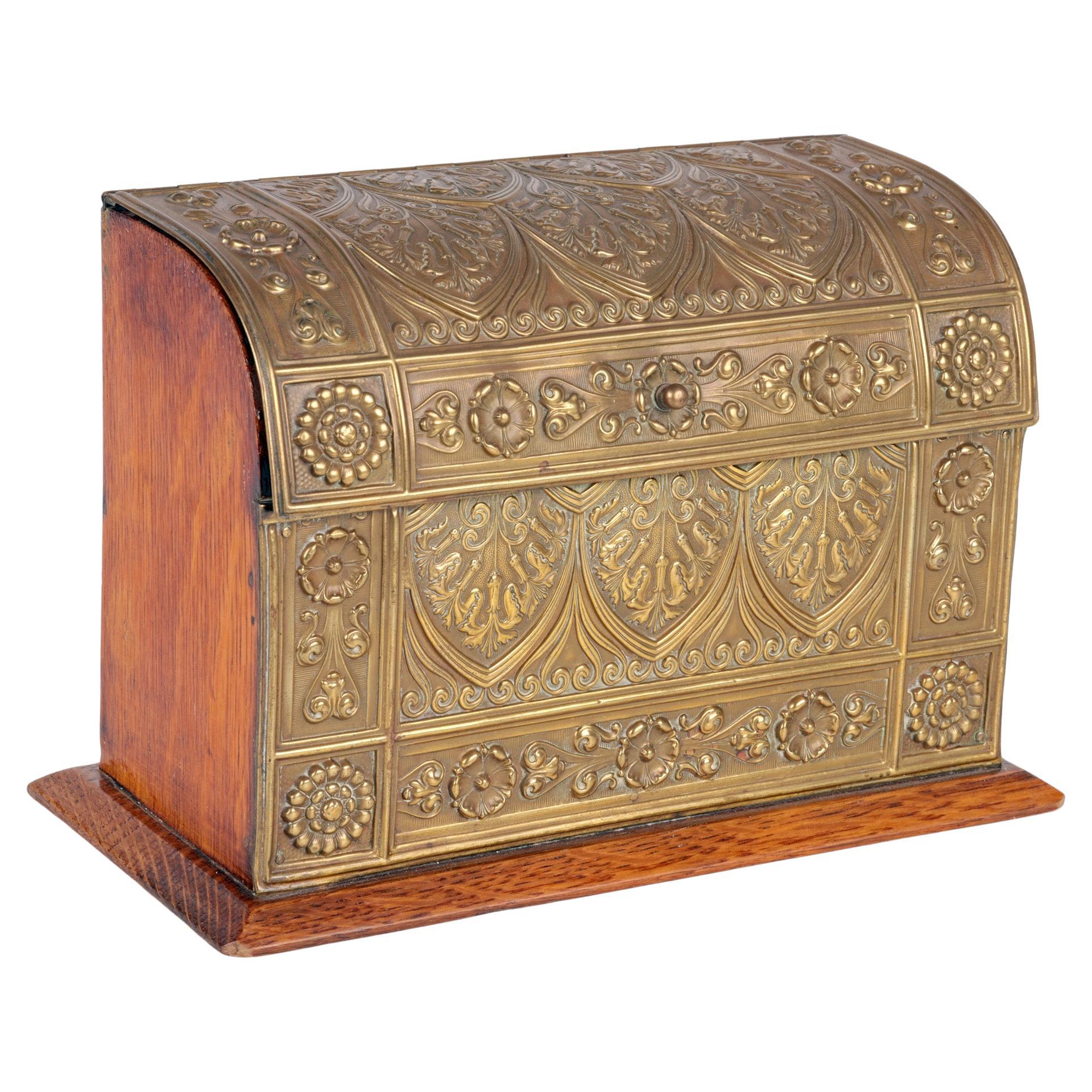 Aesthetic Movement Gothic Style Brass Mounted Stationery Box For Sale