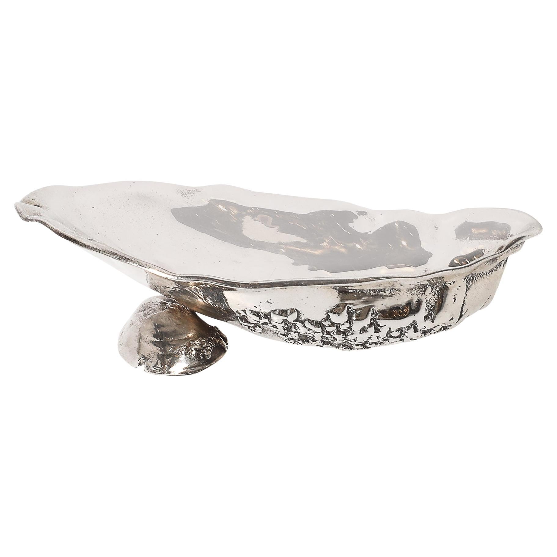 Aesthetic Movement Hand-Hammered Sterling Silver Shell Form Dish by Gorham For Sale