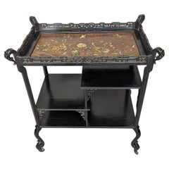Aesthetic Movement Japanese Tea Trolley With River Scene Decoration.