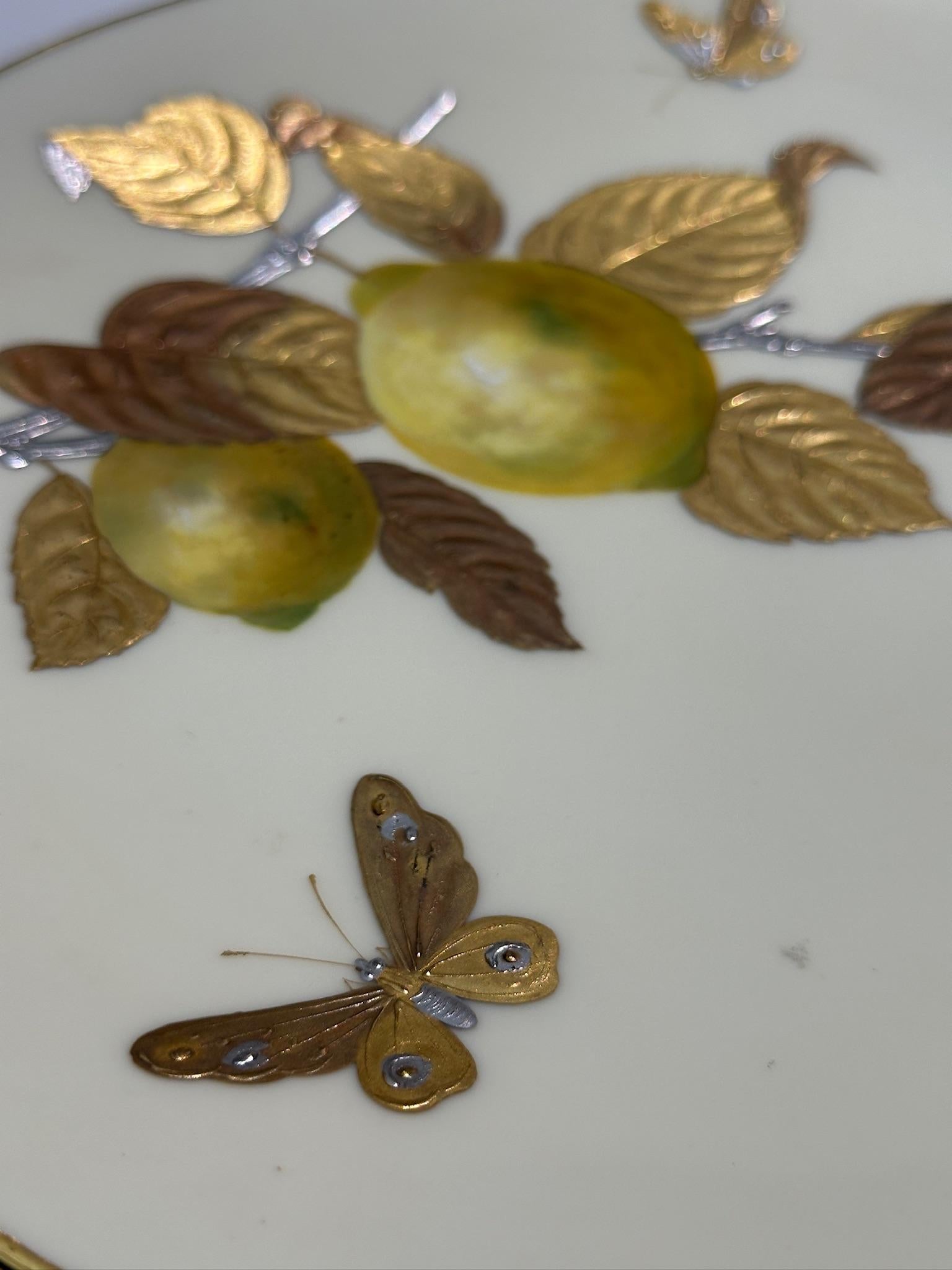 English Precious Minton lemons gold & silver hand painted  Aesthetic Movement Plate 1880 For Sale