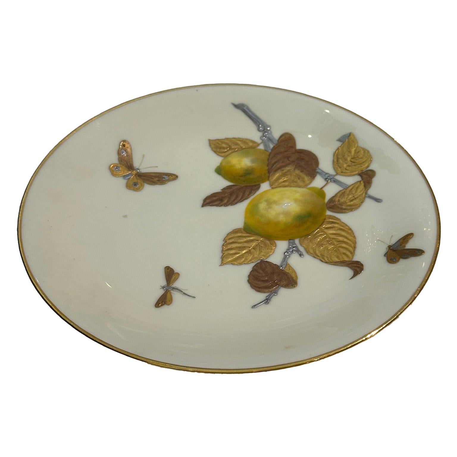 Gilt Precious Minton lemons gold & silver hand painted  Aesthetic Movement Plate 1880 For Sale