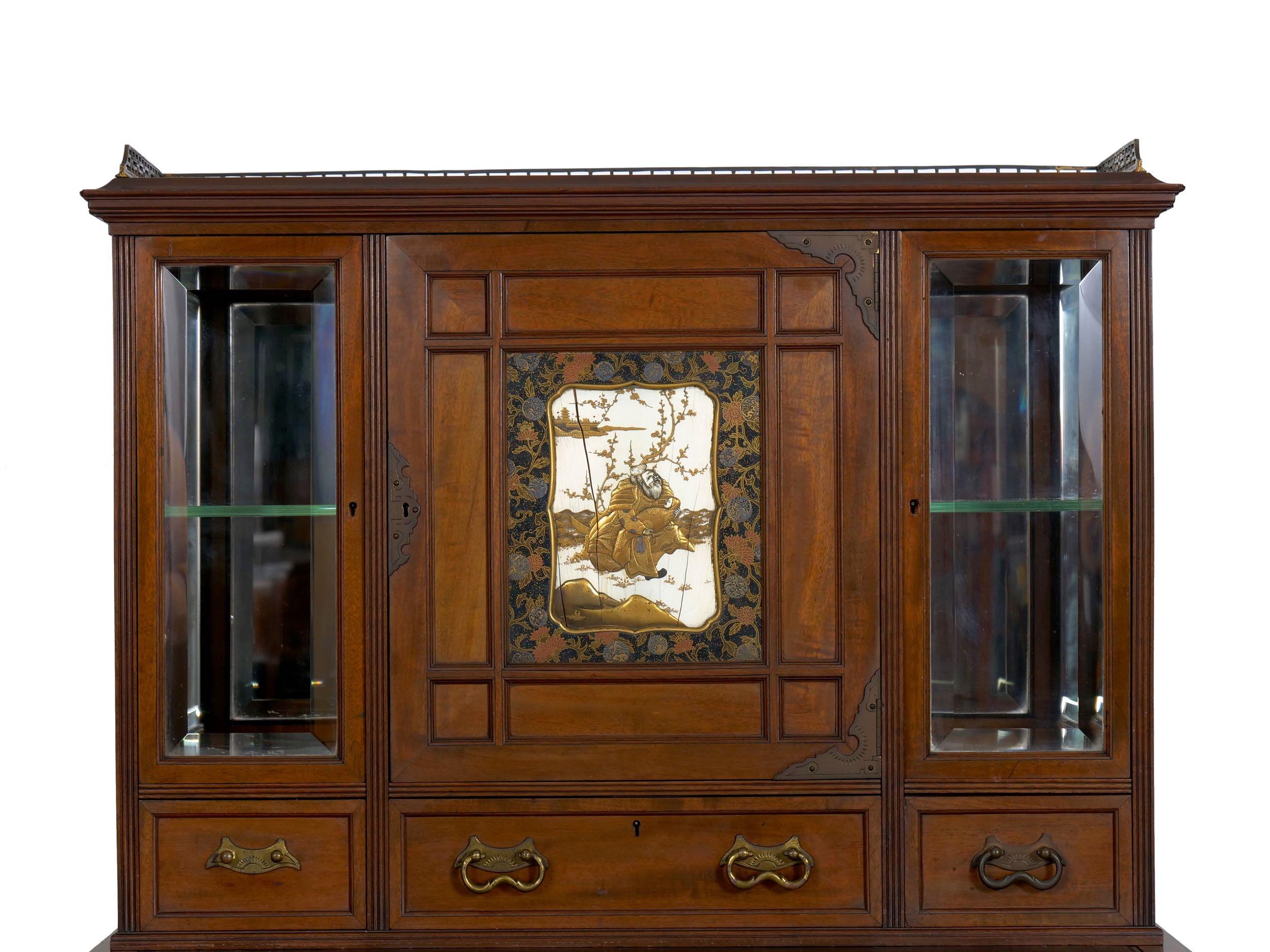 English Aesthetic Movement Mahogany Bonheur du Jour Secretary Desk Cabinet, circa 1880