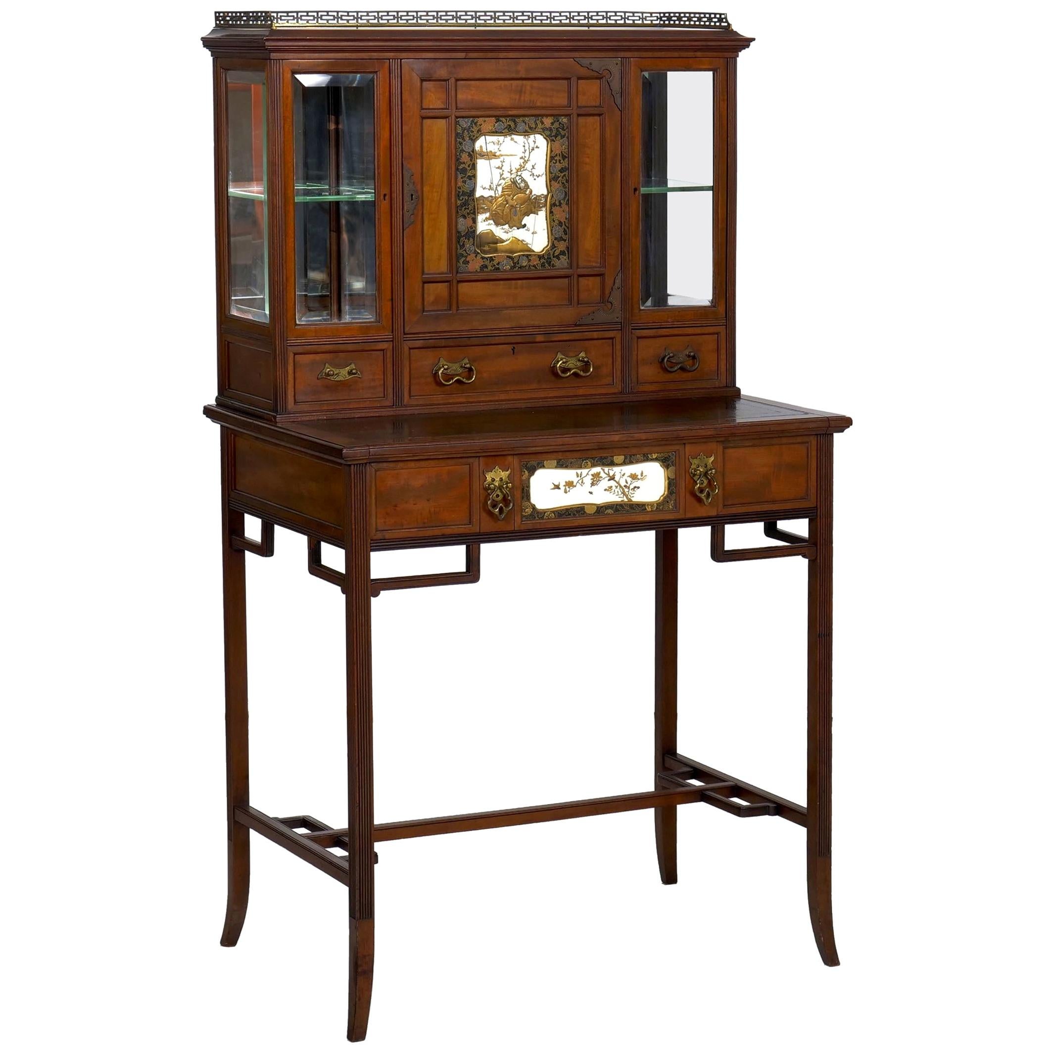 Aesthetic Movement Mahogany Bonheur du Jour Secretary Desk Cabinet, circa 1880