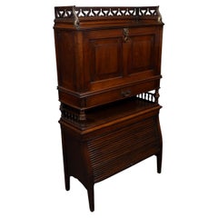 Aesthetic Movement Mahogany Secretaire Bookcase with Gilt Brass Mounts