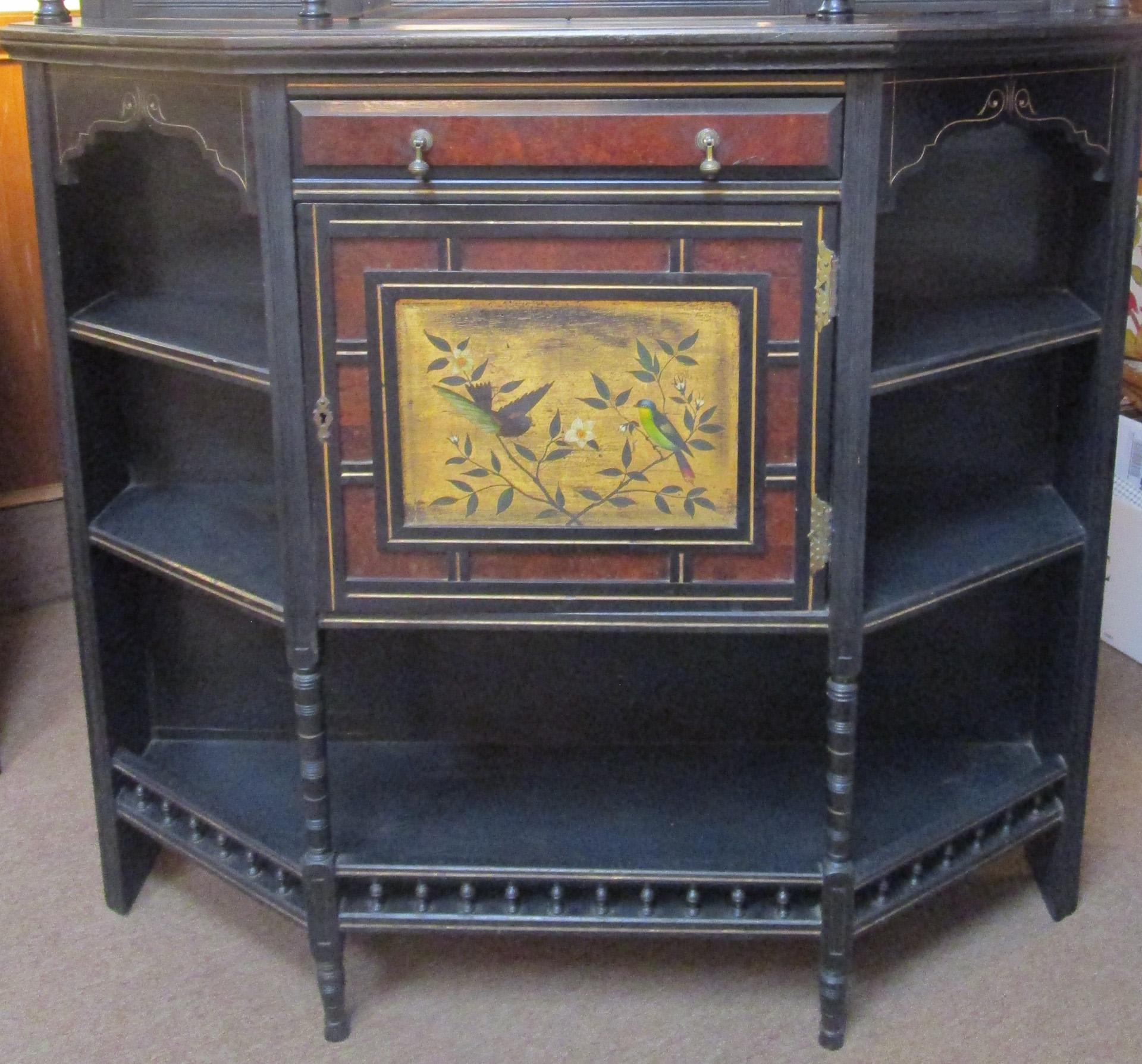 Ebonized Aesthetic Movement Mirrored Cabinet Attributed to Henry William Batley For Sale
