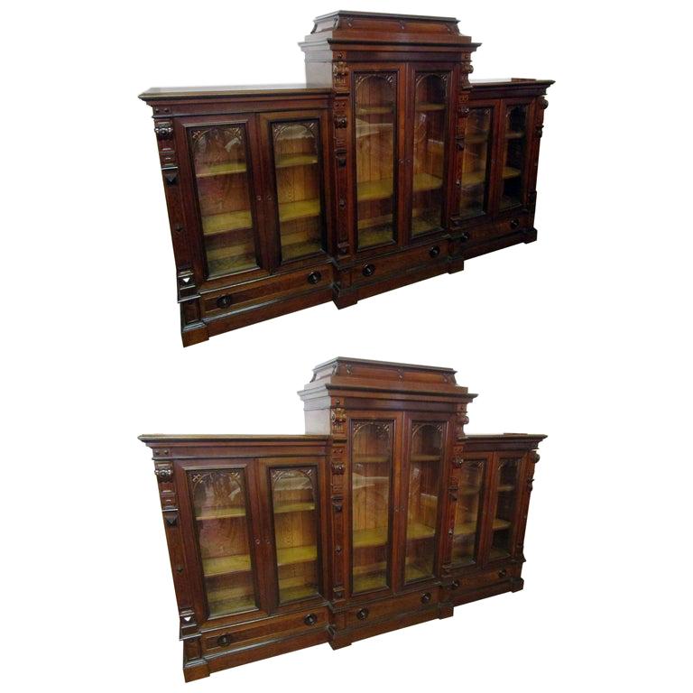 Aesthetic Movement Monumental Signed Herter Brothers Bookcase Pair