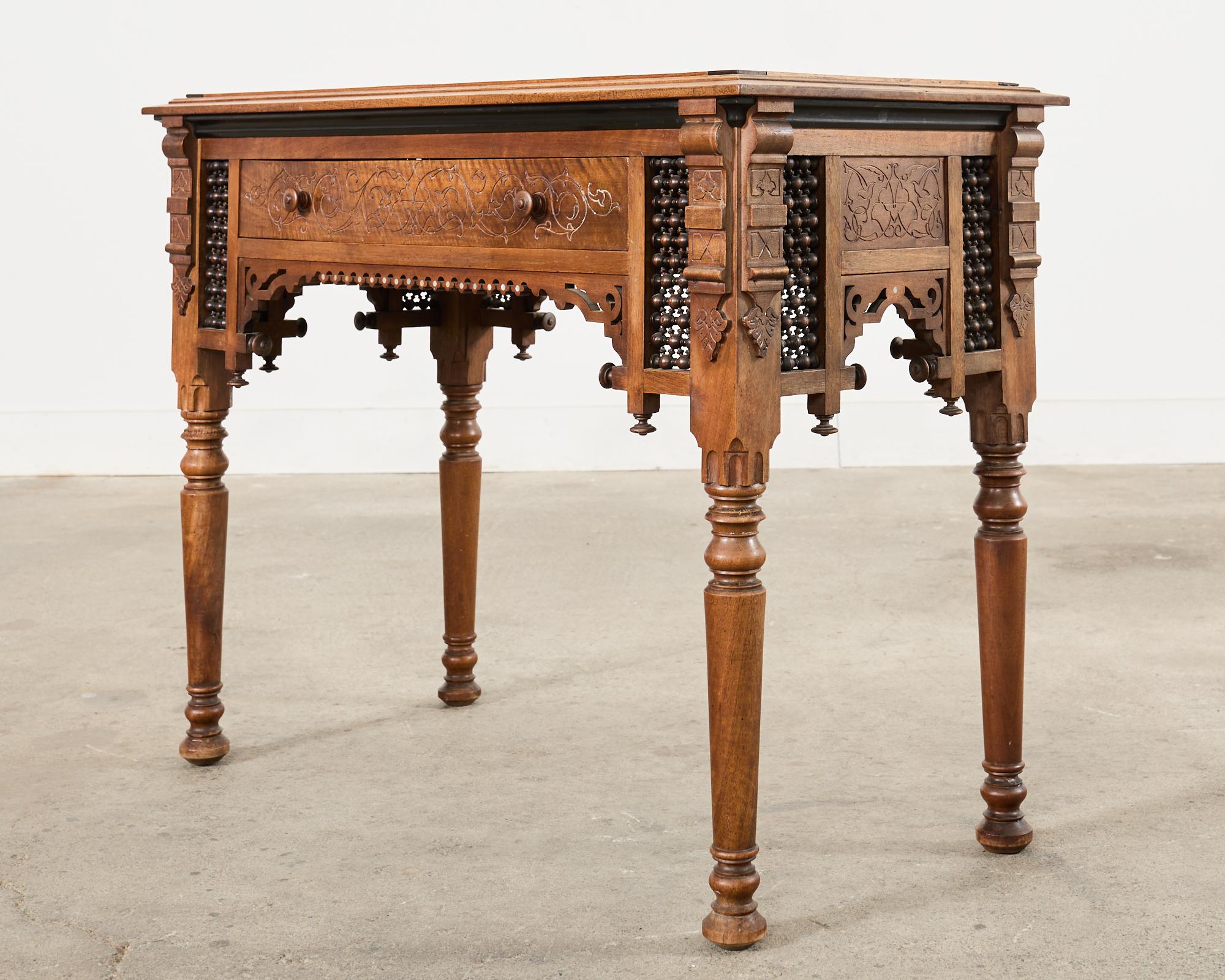 English Aesthetic Movement Moorish Style Inlay Writing Table Desk For Sale