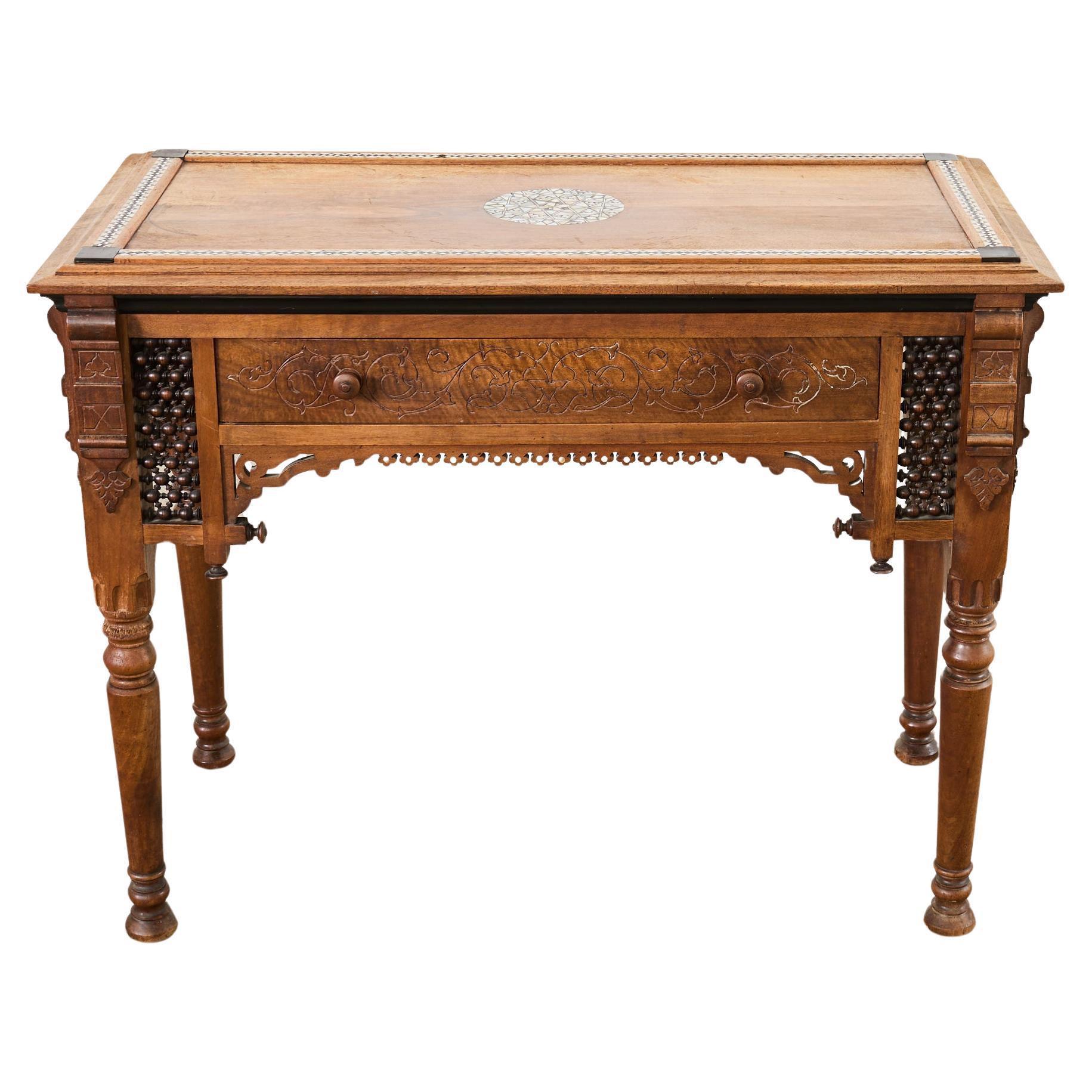 Aesthetic Movement Moorish Style Inlay Writing Table Desk