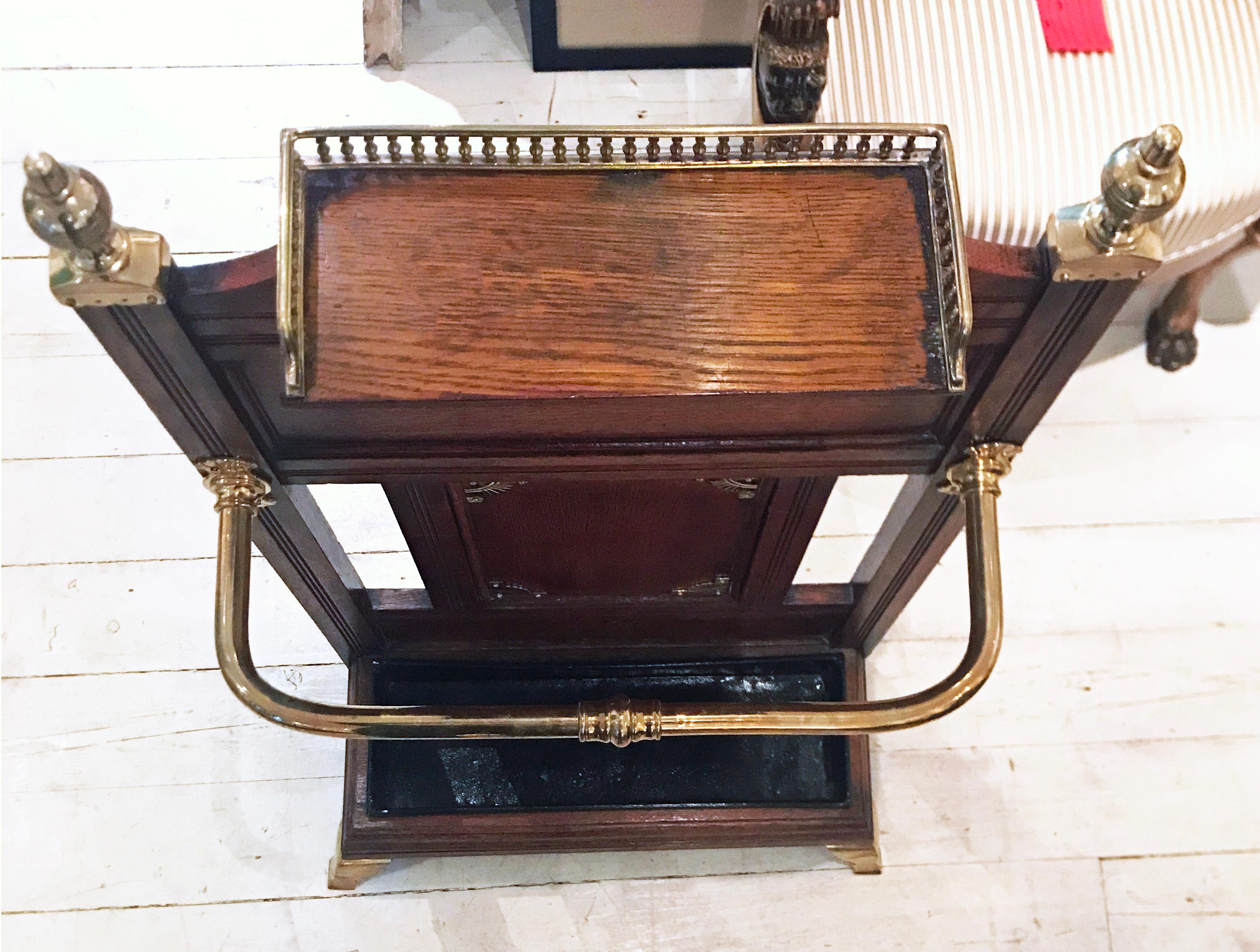 19th Century Aesthetic Movement Oak and Brass Umbrella Hall Stand