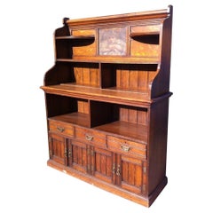 Aesthetic Movement Oak Bookcase Sideboard with a Pre Raphaelite Oil Painting