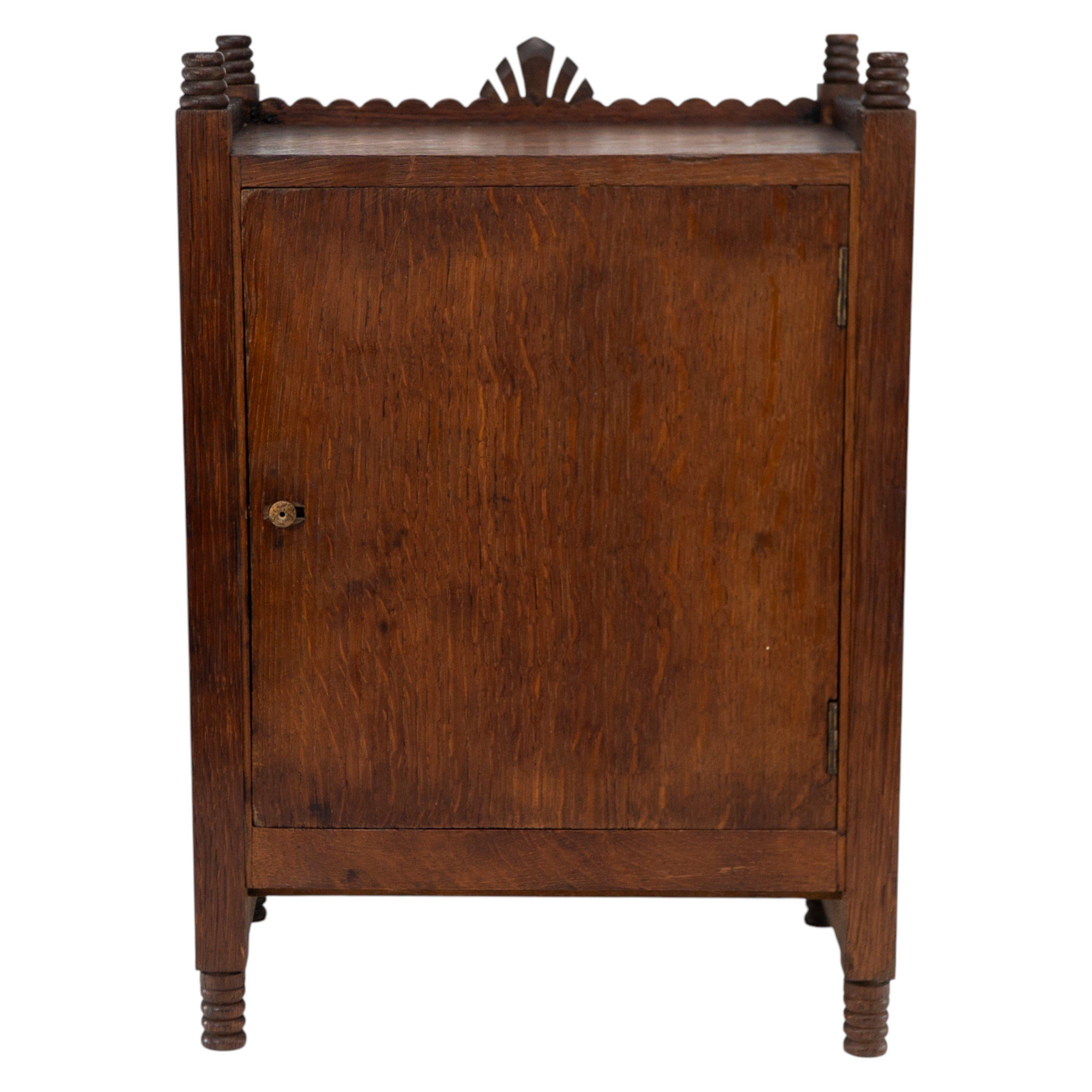 Aesthetic Movement Oak Mantle Clock by Howell & James with Blue Tile Insets For Sale 4