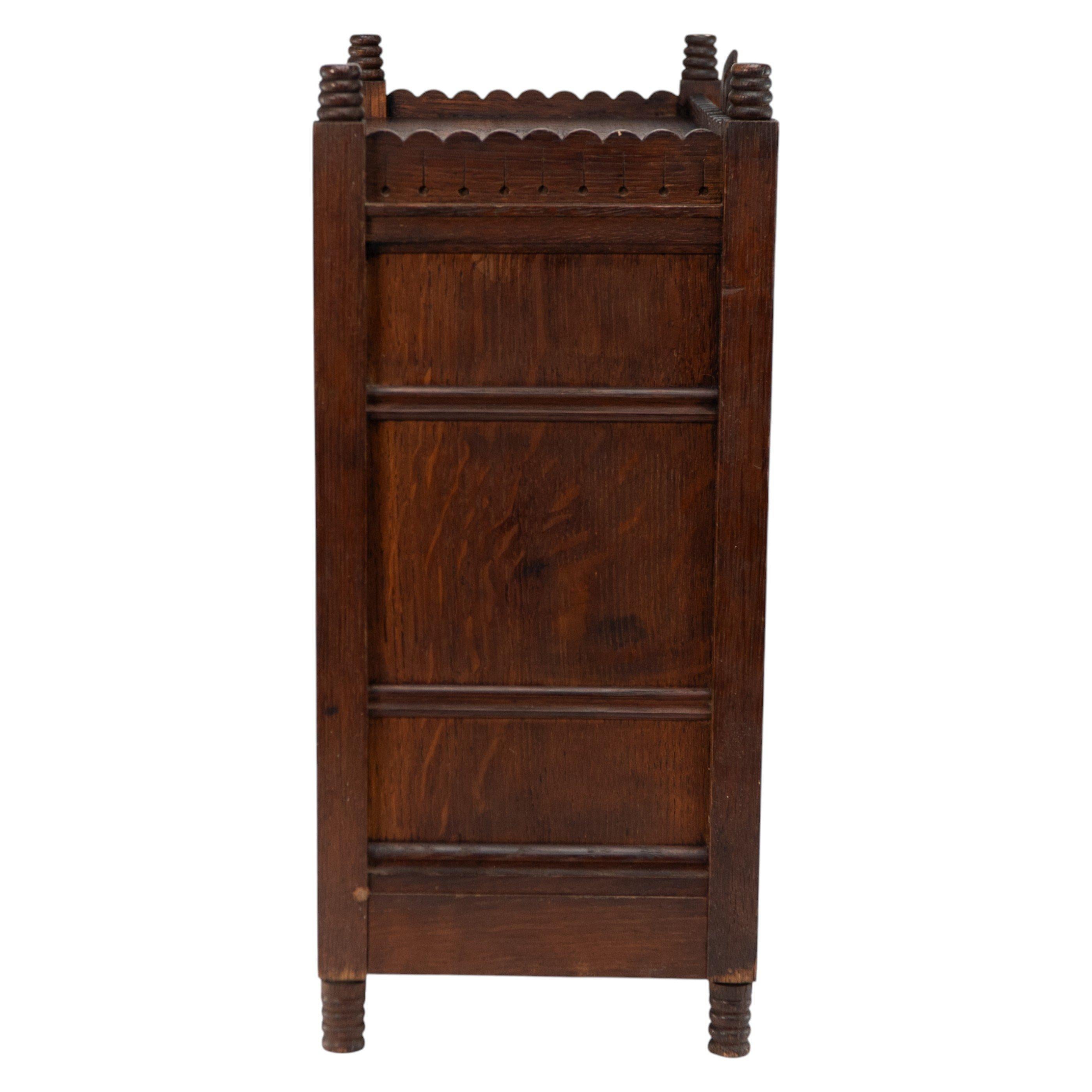 Aesthetic Movement Oak Mantle Clock by Howell & James with Blue Tile Insets For Sale 3