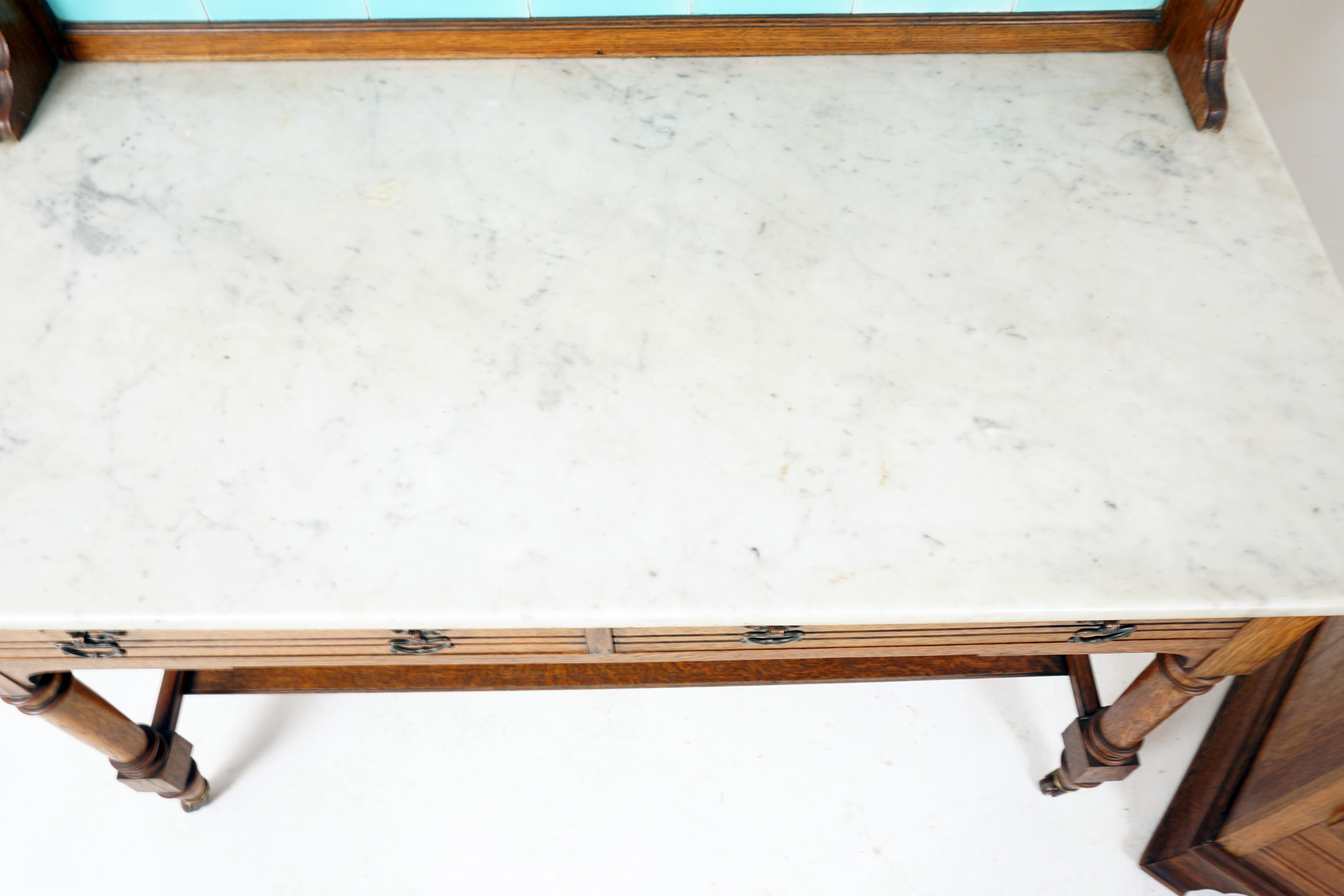 Late 19th Century Aesthetic Oak Marble Top Washstand Maple & Co, England 1900, H540 For Sale