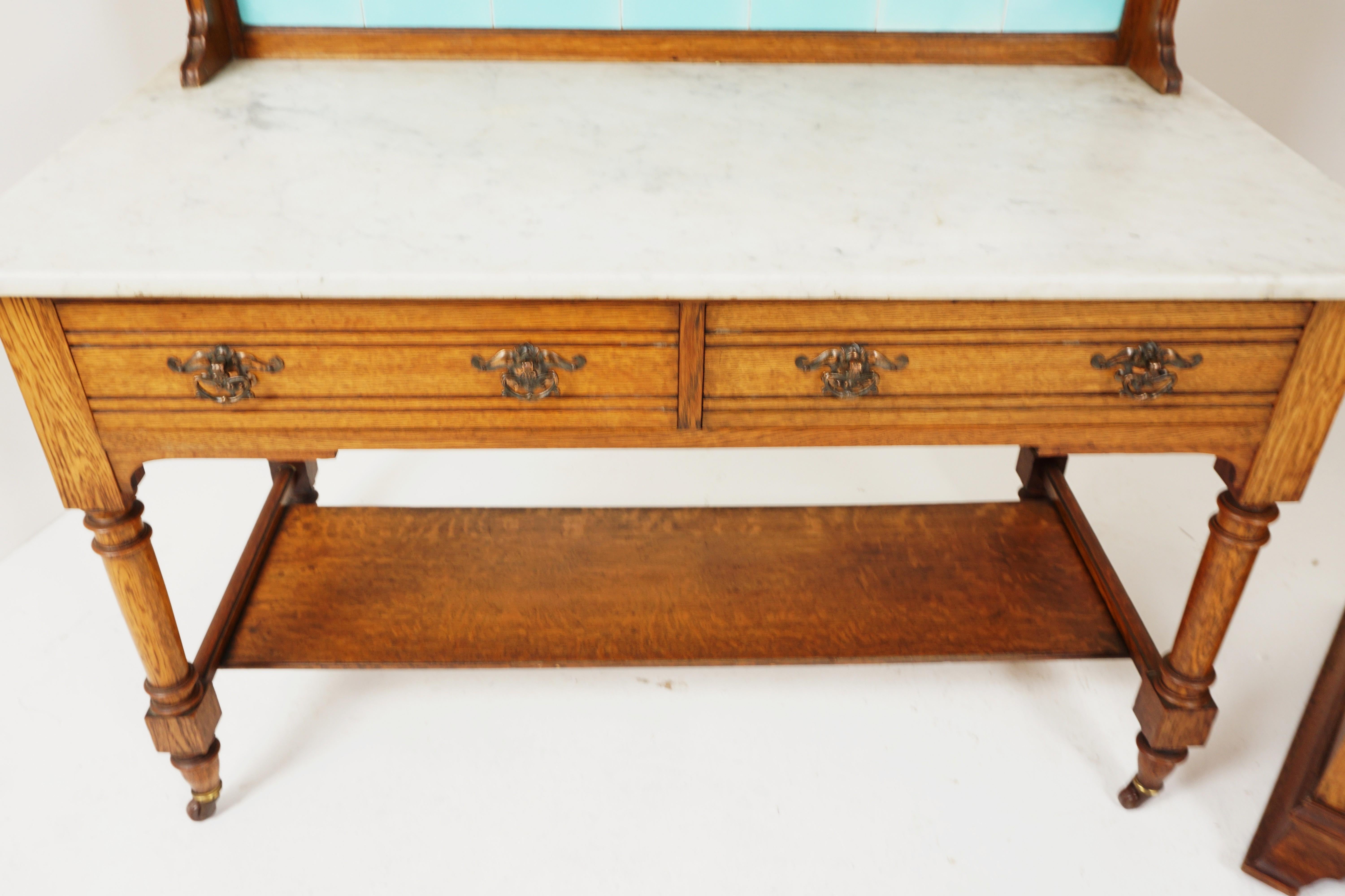 Mahogany Aesthetic Oak Marble Top Washstand Maple & Co, England 1900, H540 For Sale