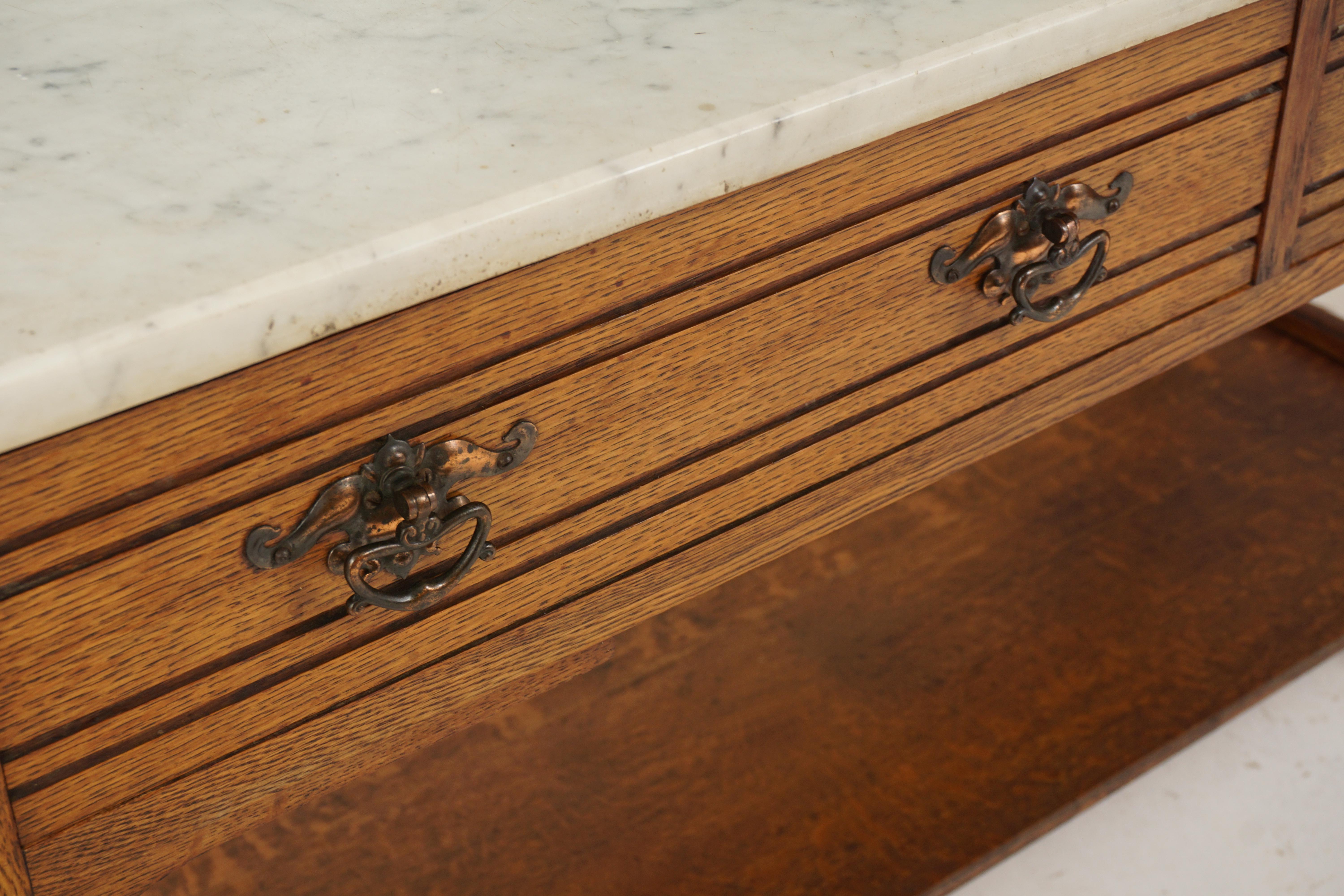 Aesthetic Oak Marble Top Washstand Maple & Co, England 1900, H540 For Sale 2