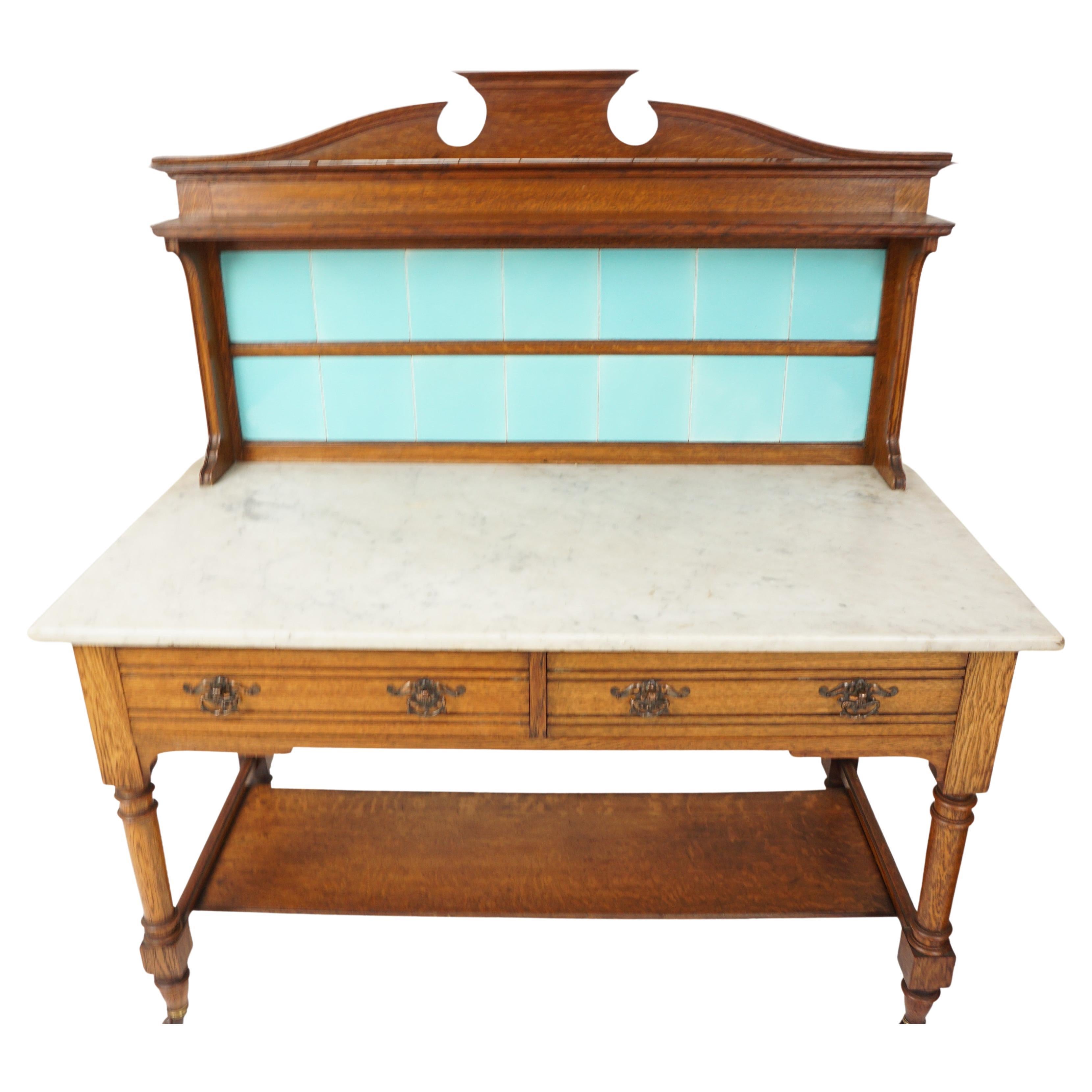Aesthetic Oak Marble Top Washstand Maple & Co, England 1900, H540 For Sale