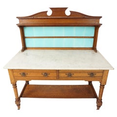 Antique Aesthetic Oak Marble Top Washstand Maple & Co, England 1900, B2600B, H540