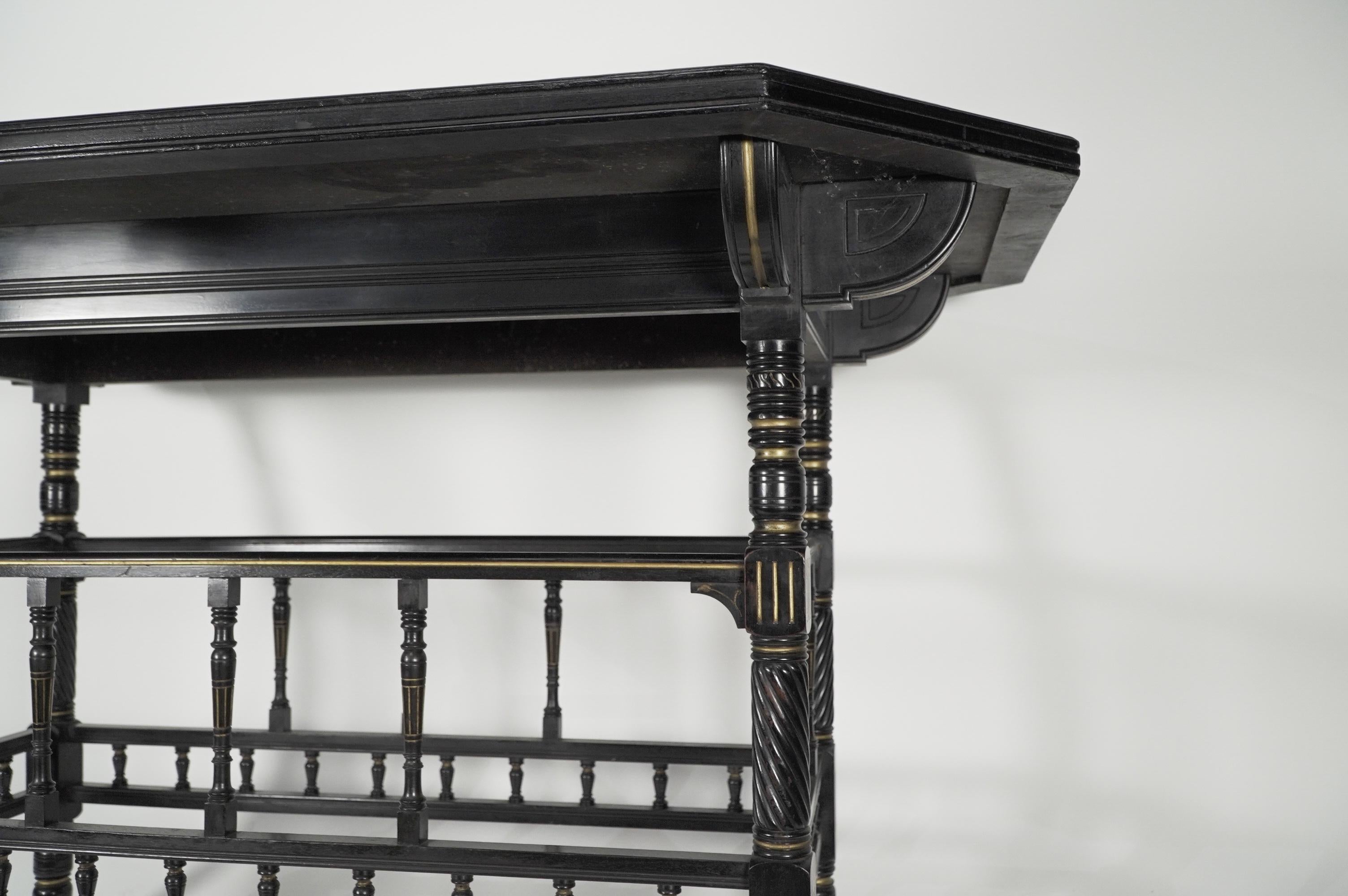 Gillows attri An Aesthetic Movement oblong ebonized & Gilded walnut centre table For Sale 4