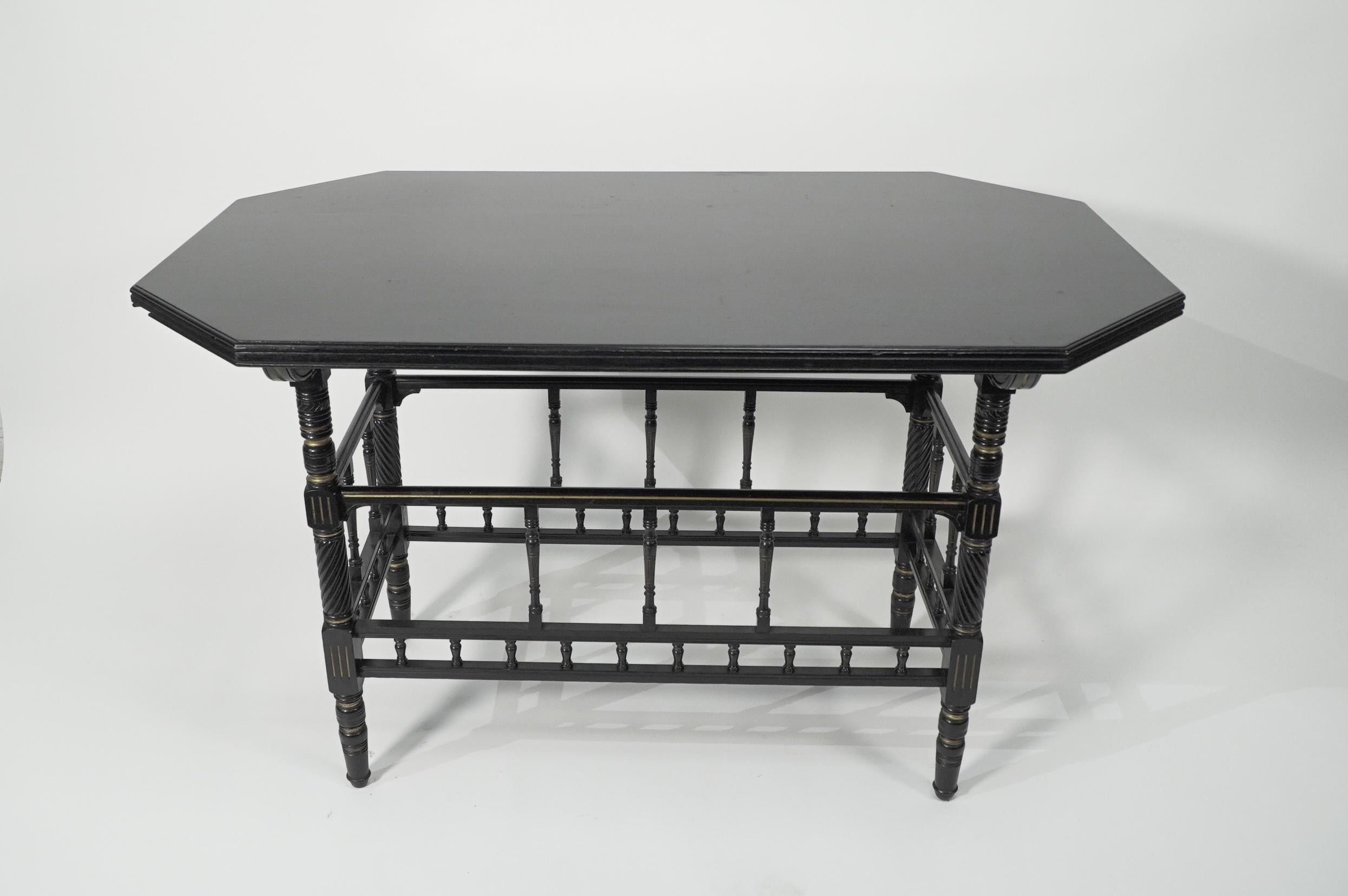 Late 19th Century Gillows attri An Aesthetic Movement oblong ebonized & Gilded walnut centre table For Sale