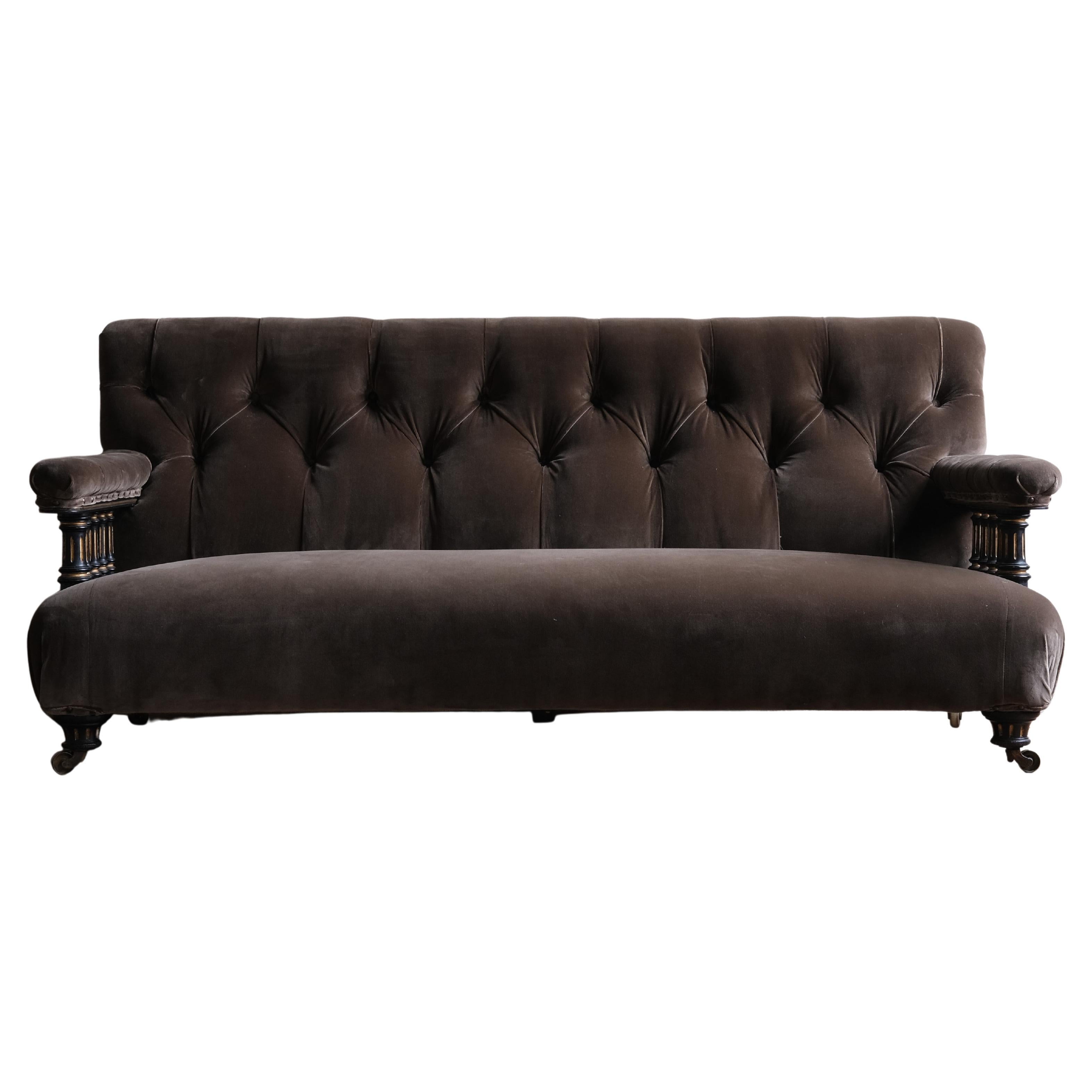 Aesthetic Movement Open Arm Sofa Attributed to Howard and Sons For Sale