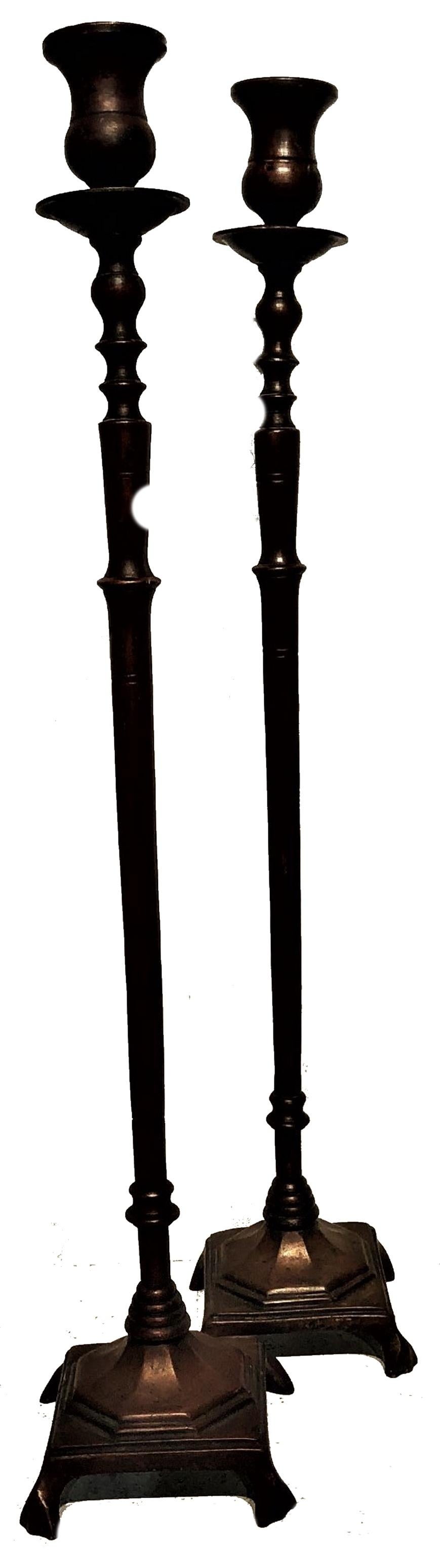Aesthetic Movement Pair of Bronze Candlesticks in Manner of Tiffany, ca. 1880s For Sale 1