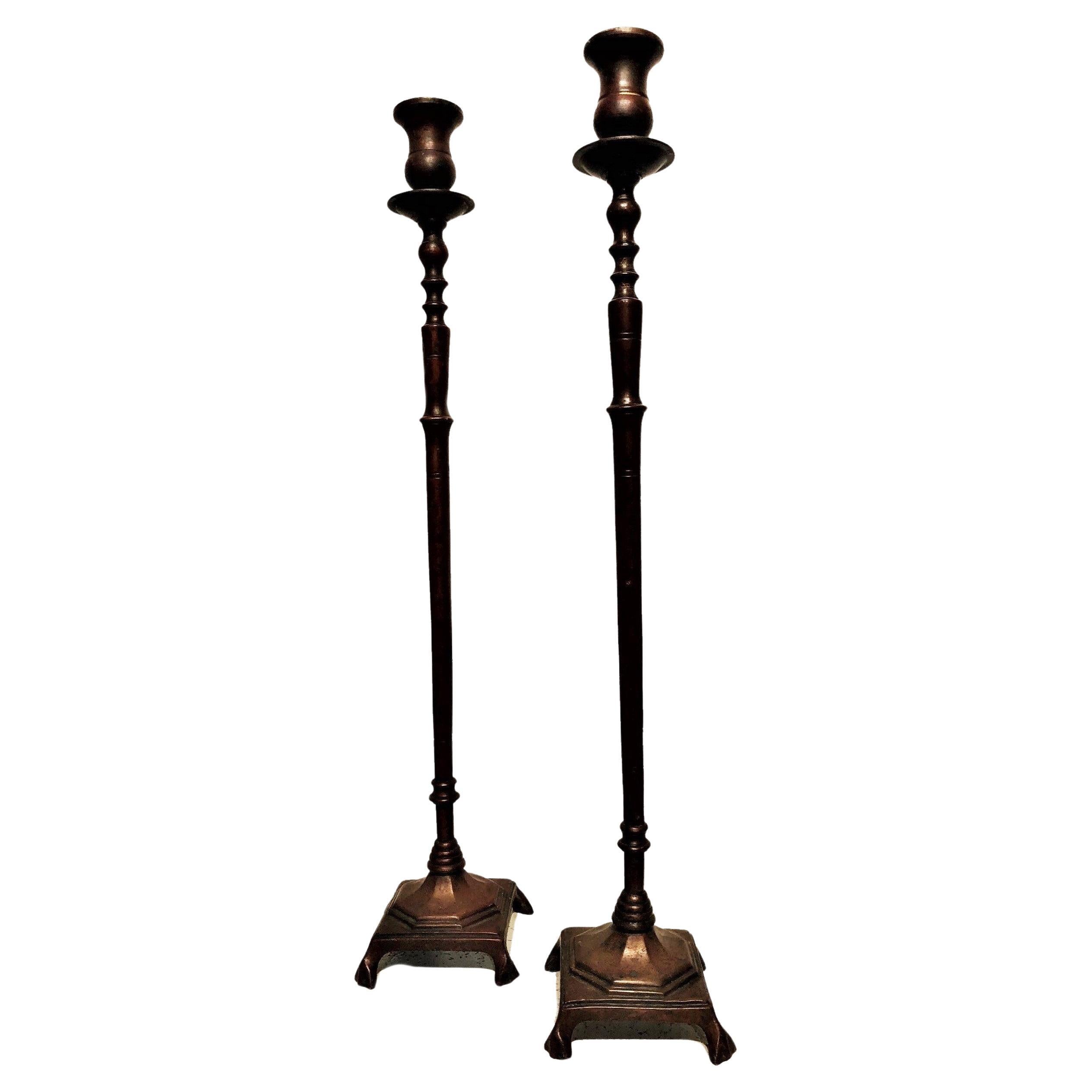 Aesthetic Movement Pair of Bronze Candlesticks in Manner of Tiffany, ca. 1880s For Sale