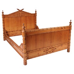 Antique Aesthetic Movement Pine and Birch Bedframe