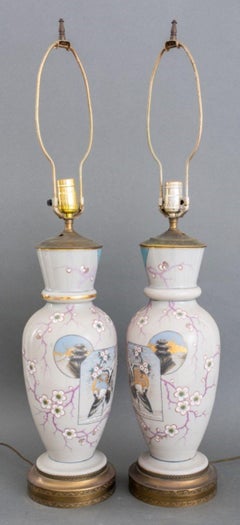 Aesthetic Movement Porcelain Lamps, Pair