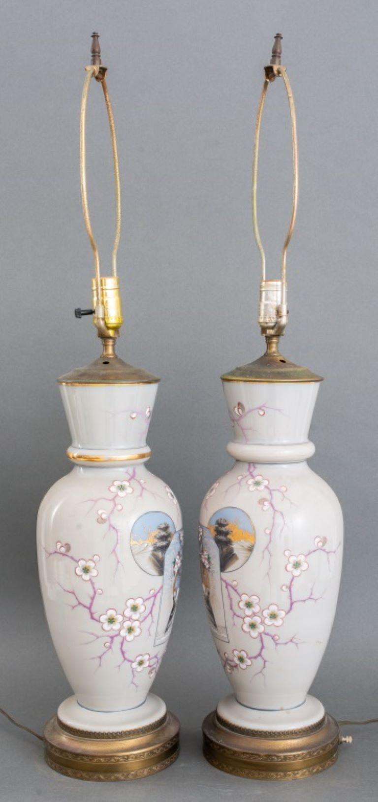 Aesthetic Movement Porcelain Lamps, Pair In Good Condition For Sale In New York, NY