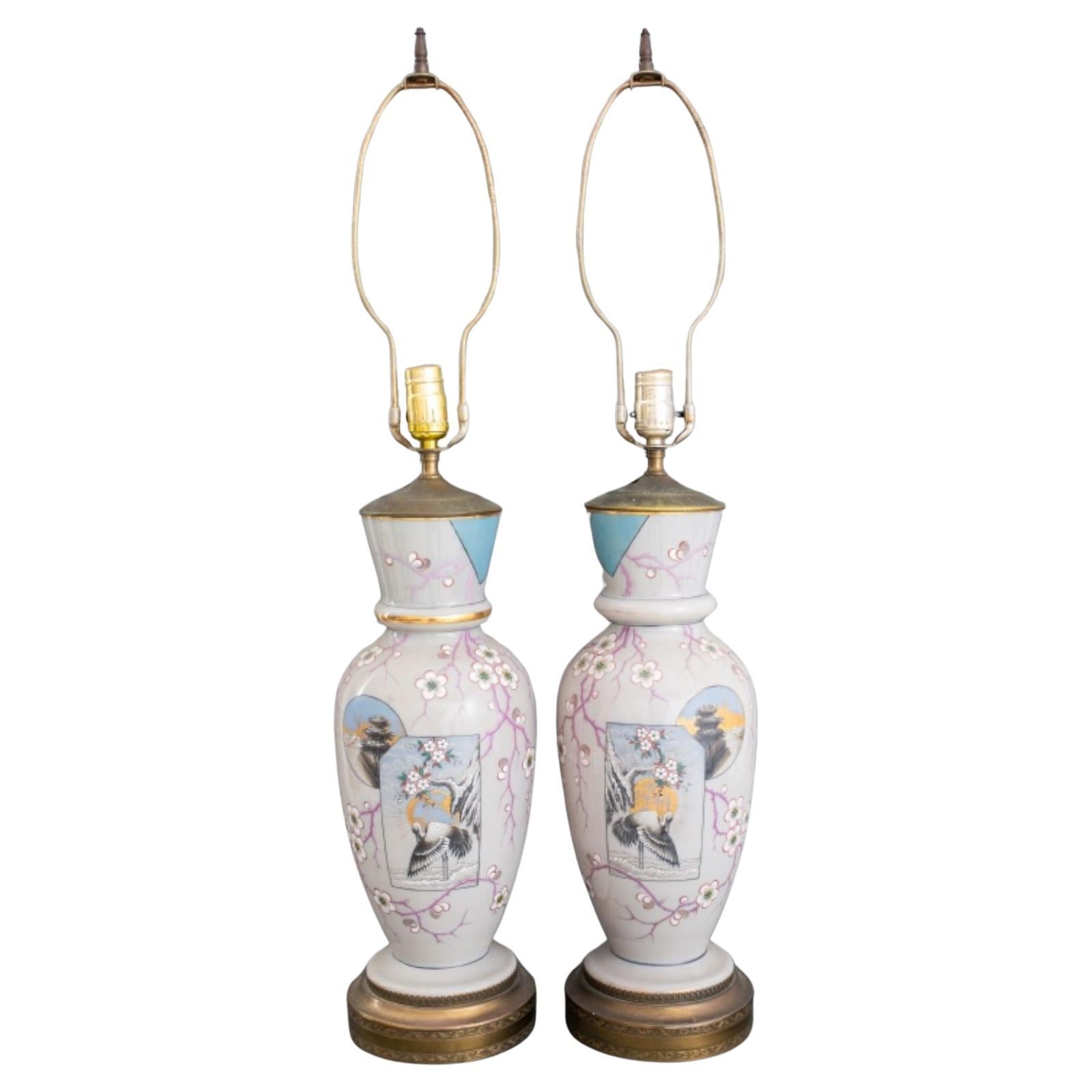 Aesthetic Movement Porcelain Lamps, Pair