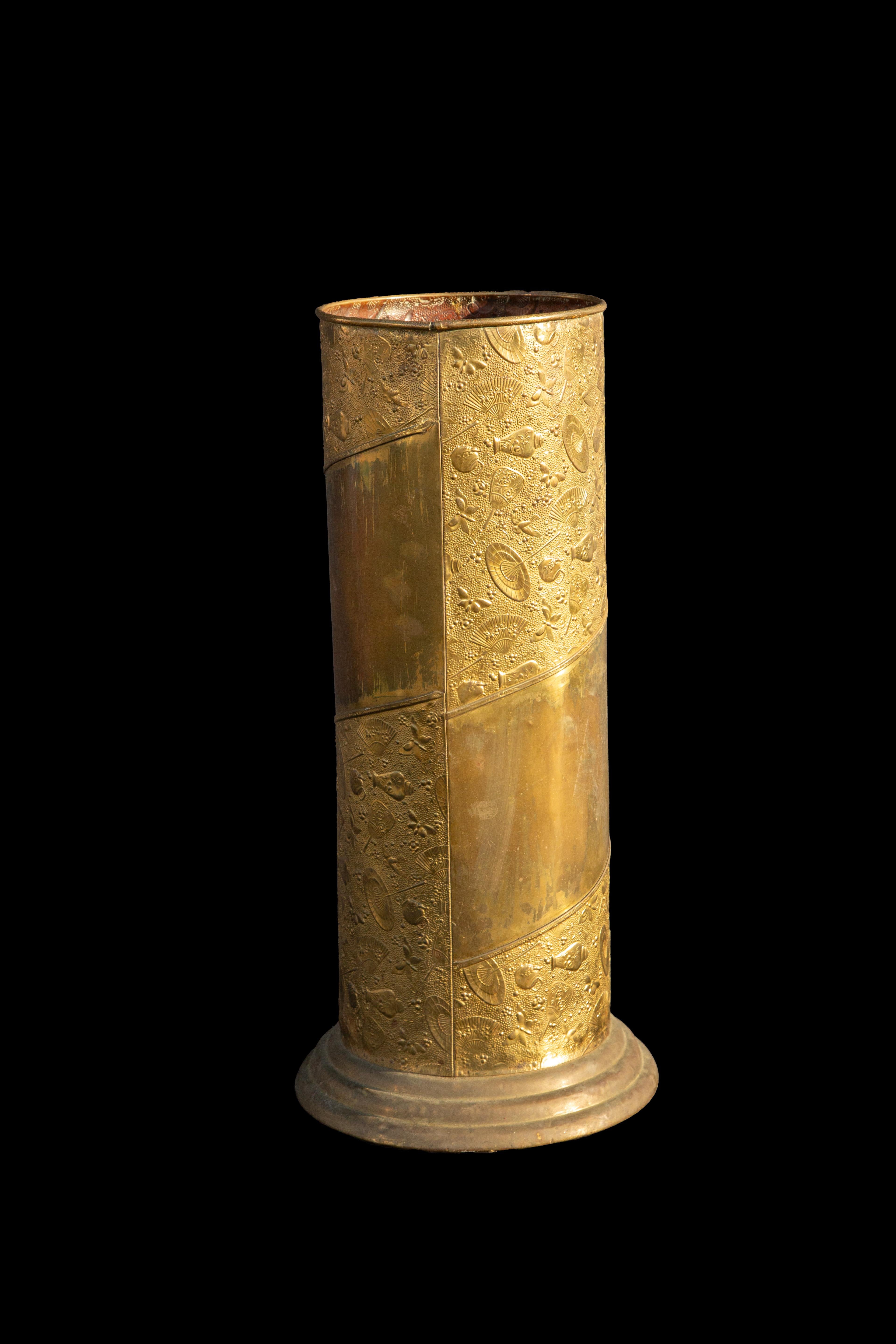 19th Century Aesthetic Movement Repousse Brass Umbrella Stand