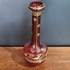 Aesthetic Movement Ruby glass vase,  gilt decoration  Christopher Dresser style