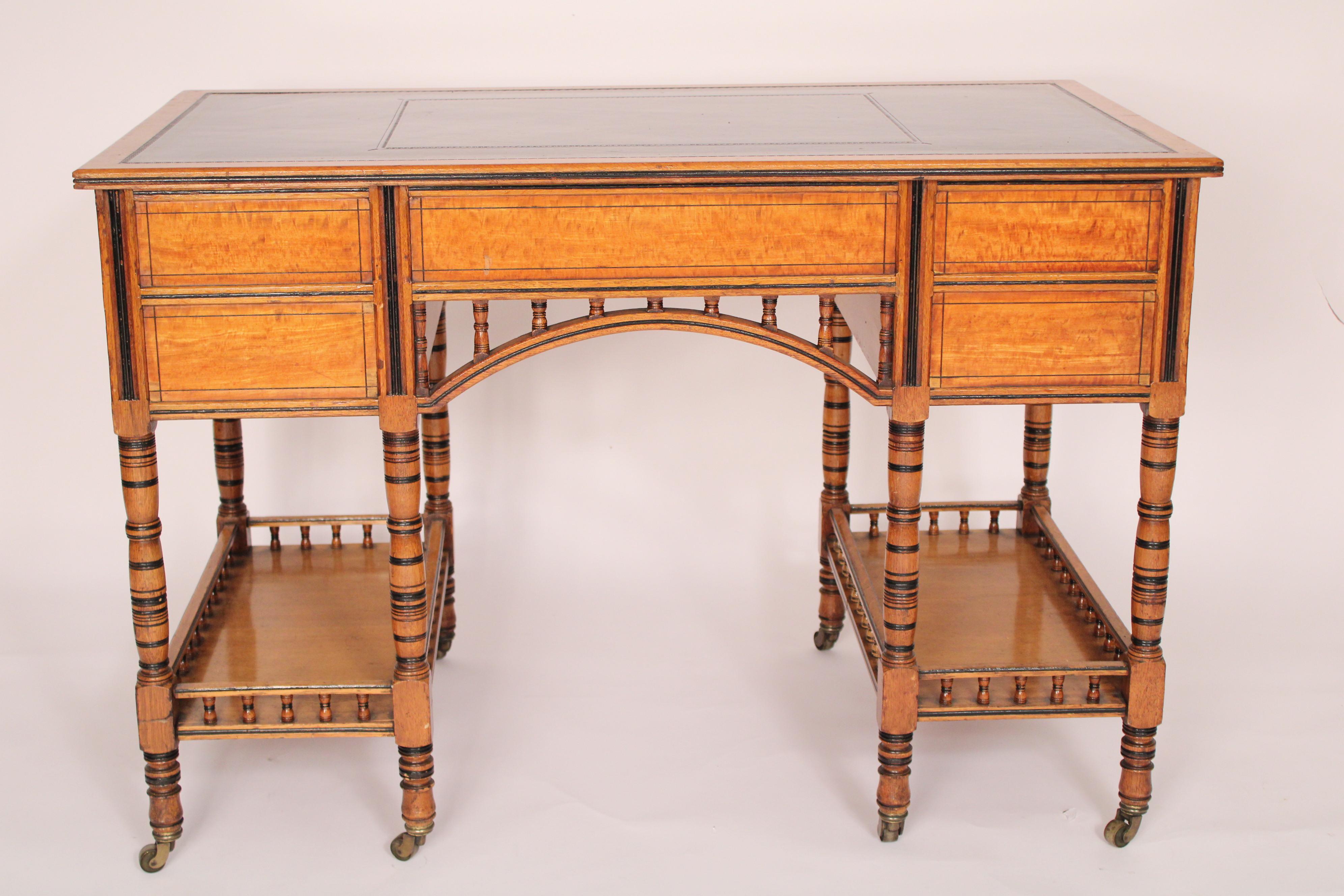 Early 20th Century Aesthetic Movement Satin wood and Oak Leather Top Desk