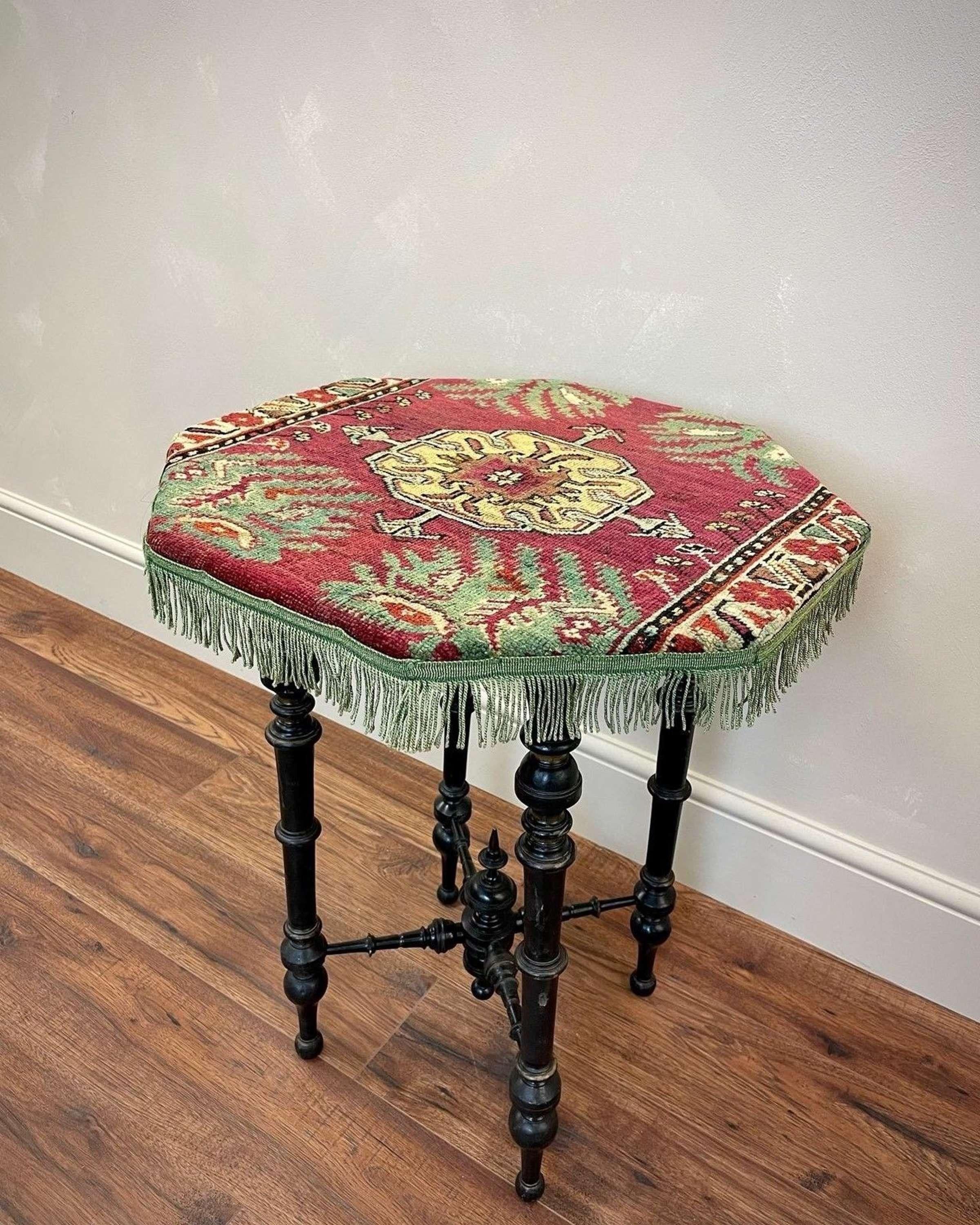 Hand-Carved Aesthetic Movement Side Table Carpet top Ebonised 1880 In Stock For Sale
