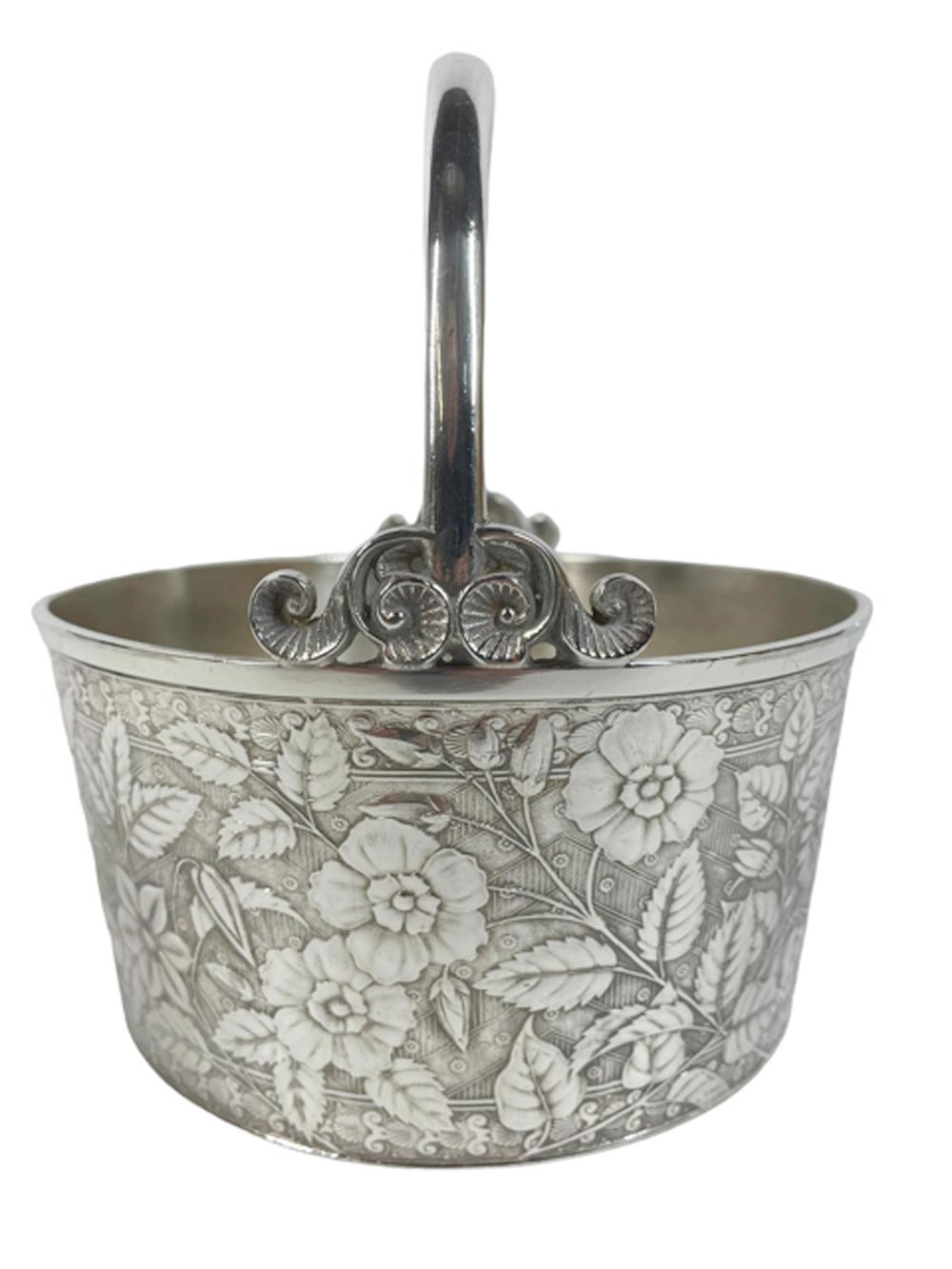American Aesthetic Movement Silver Plate Ice Bucket by Meridan Silver w/Chrysanthemums
