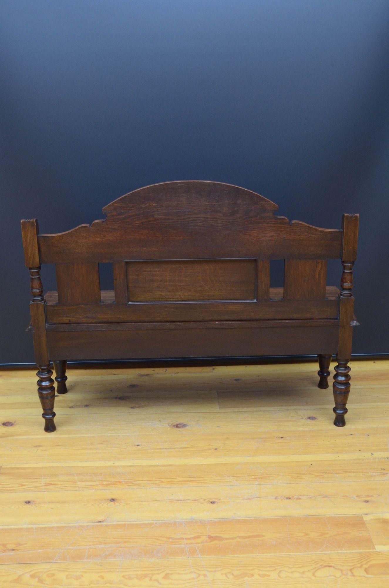 Aesthetic Movement Solid Oak Hall Bench For Sale 9