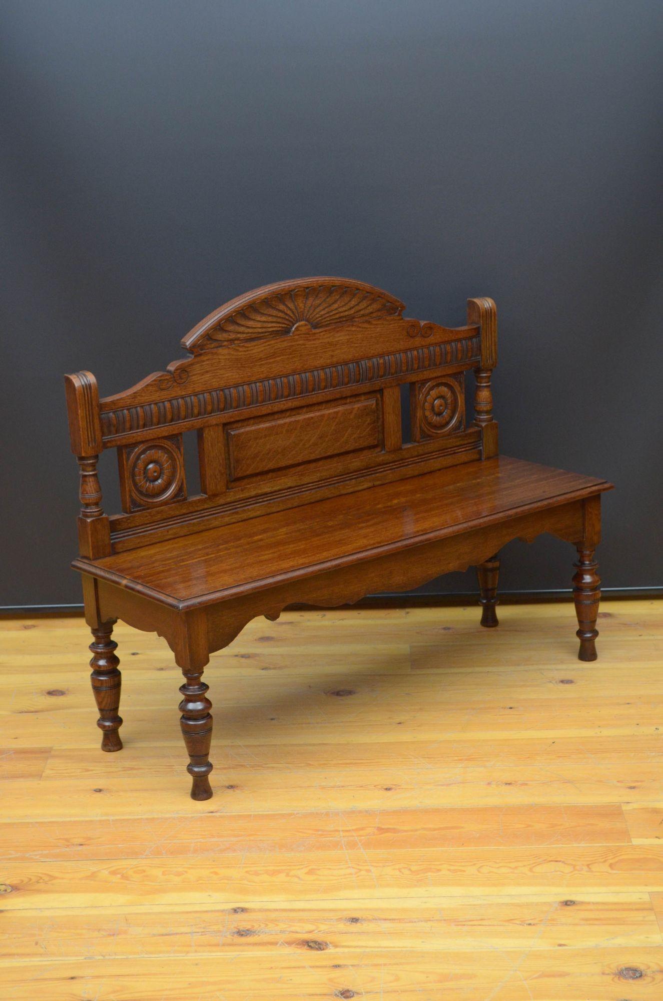 English Aesthetic Movement Solid Oak Hall Bench For Sale