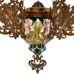 Aesthetic Movement Spelter and Majolica Six-Light Chandelier