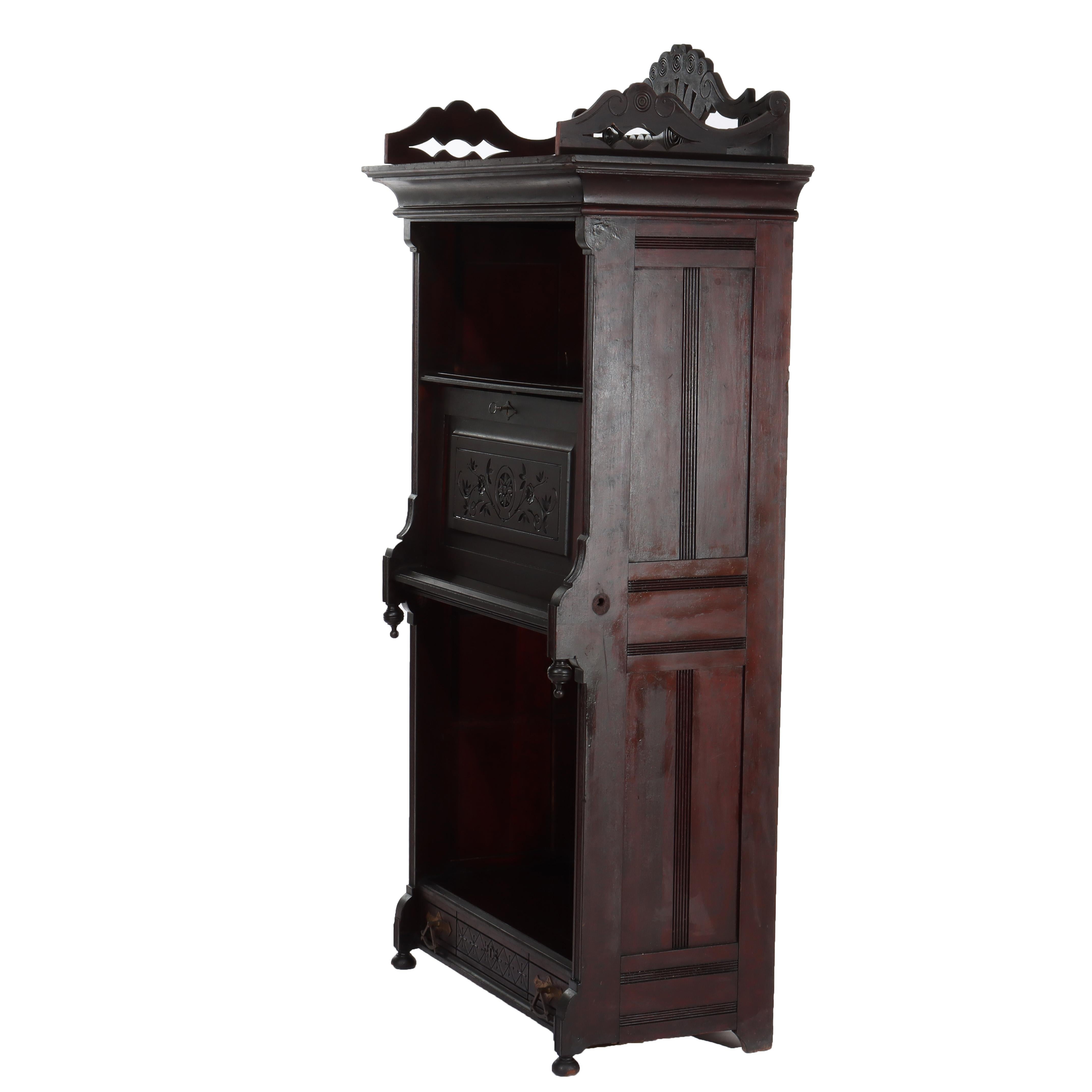 Aesthetic Movement Spoon Carved Ebonized Mahogany Secretary C1890 For Sale 7