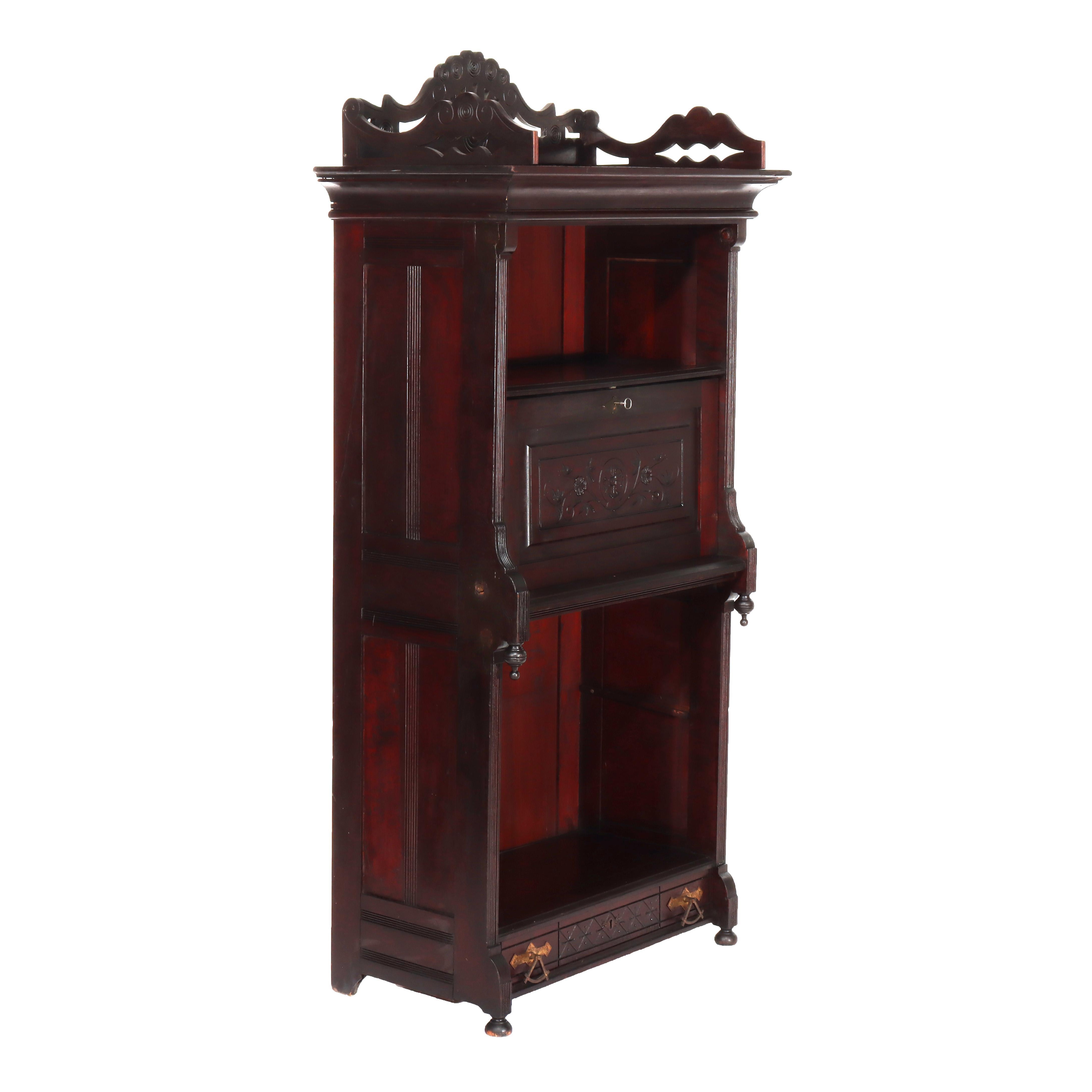 Aesthetic Movement Spoon Carved Ebonized Mahogany Secretary C1890 For Sale 12