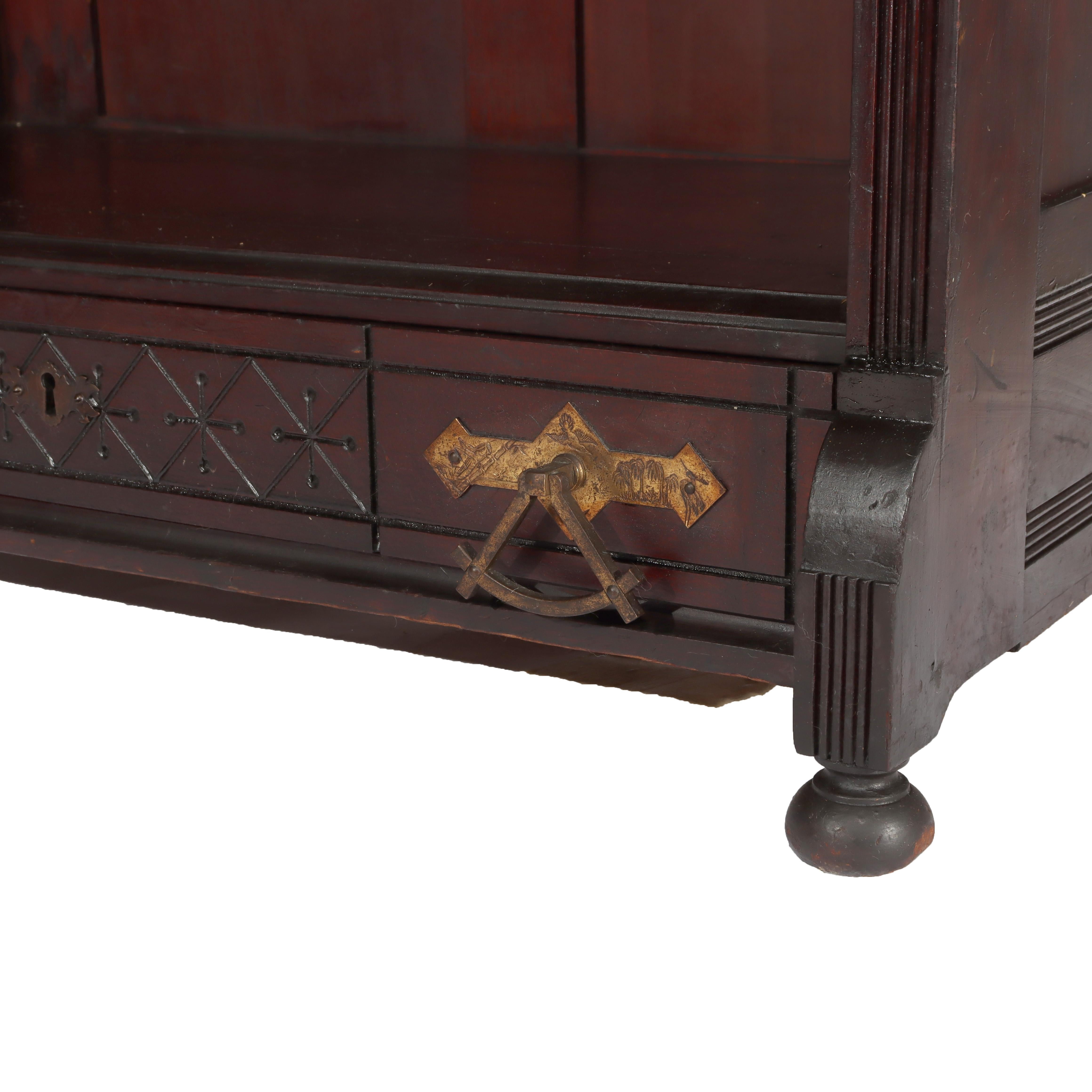 Aesthetic Movement Spoon Carved Ebonized Mahogany Secretary C1890 For Sale 3