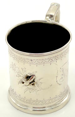 Aesthetic Movement Sterling Baby Mug/ Can with Applied Bee, Biddle & Clark, 1869