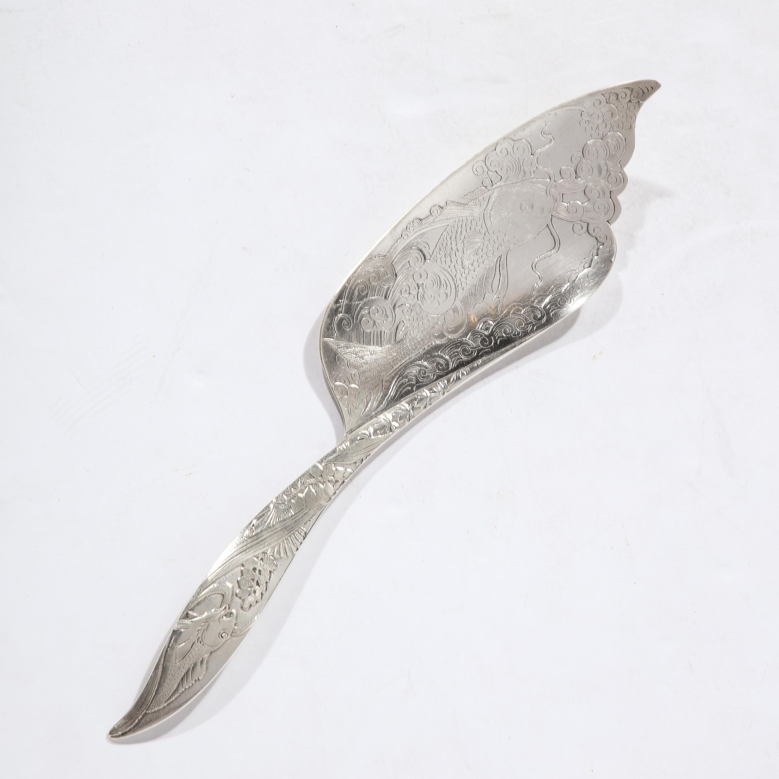 Aesthetic Movement Sterling Silver Fish Slice w/ Acid Etched Detail by Whiting  For Sale 5