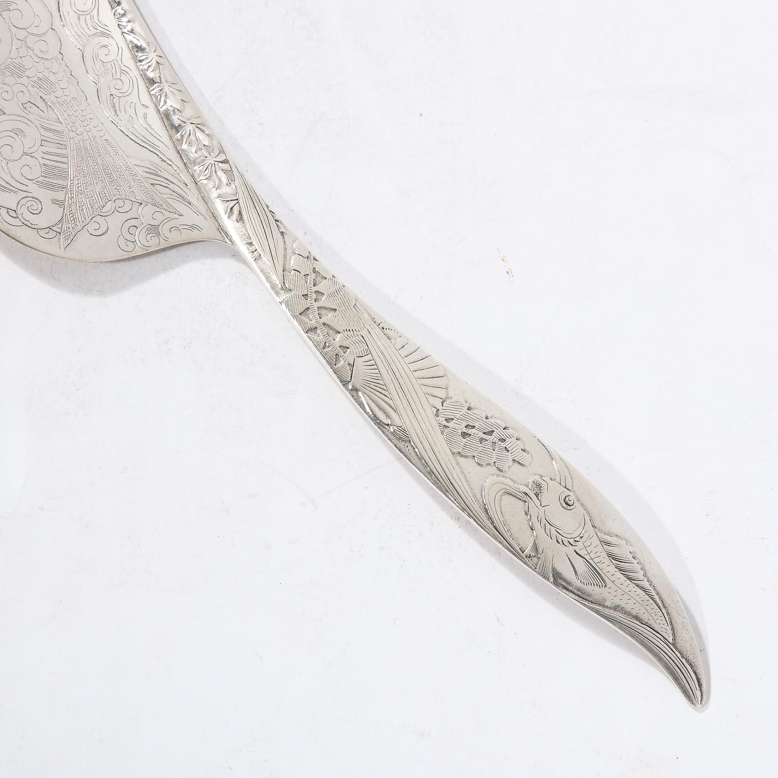 American Aesthetic Movement Sterling Silver Fish Slice w/ Acid Etched Detail by Whiting  For Sale