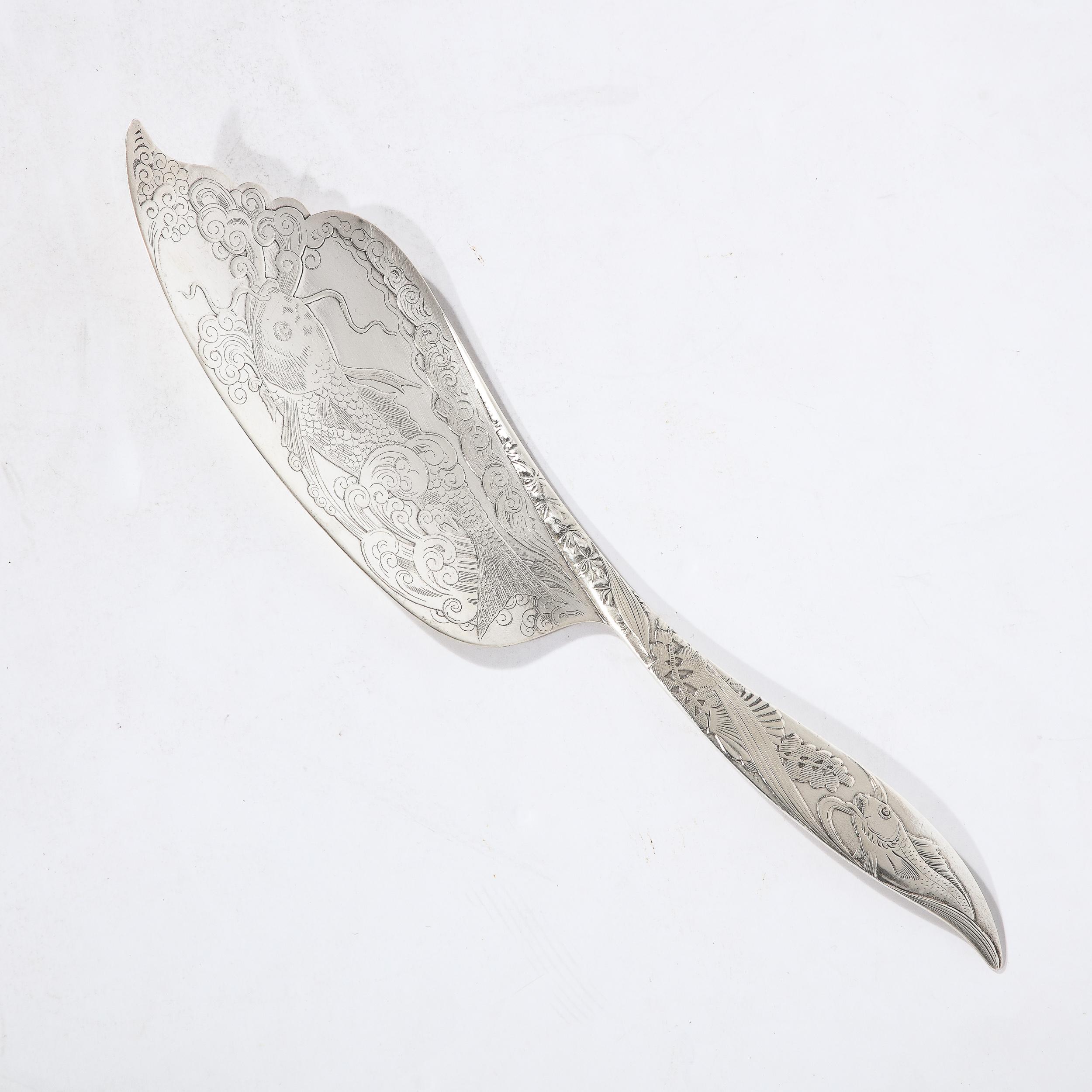 Aesthetic Movement Sterling Silver Fish Slice w/ Acid Etched Detail by Whiting  For Sale 4