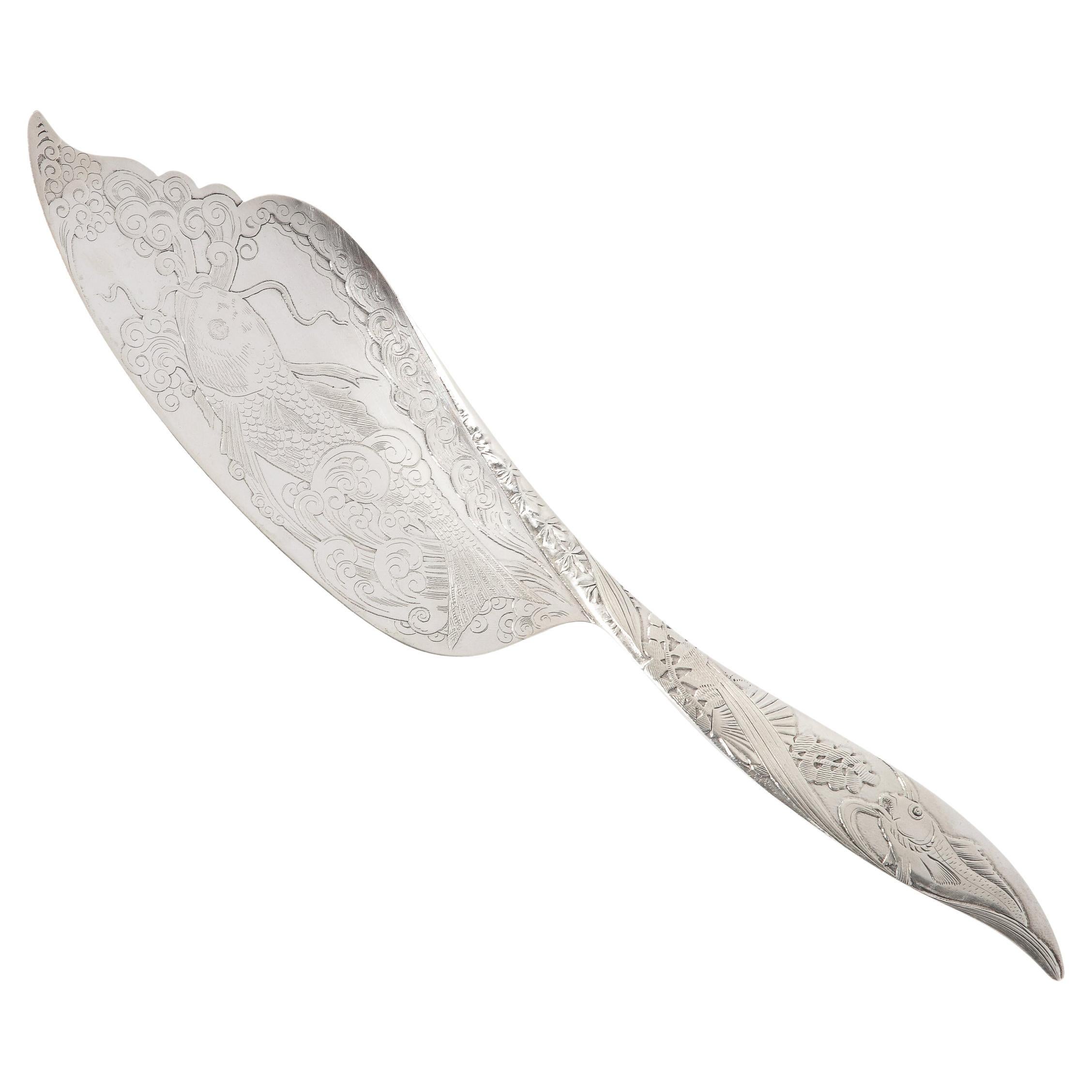Aesthetic Movement Sterling Silver Fish Slice w/ Acid Etched Detail by Whiting  For Sale