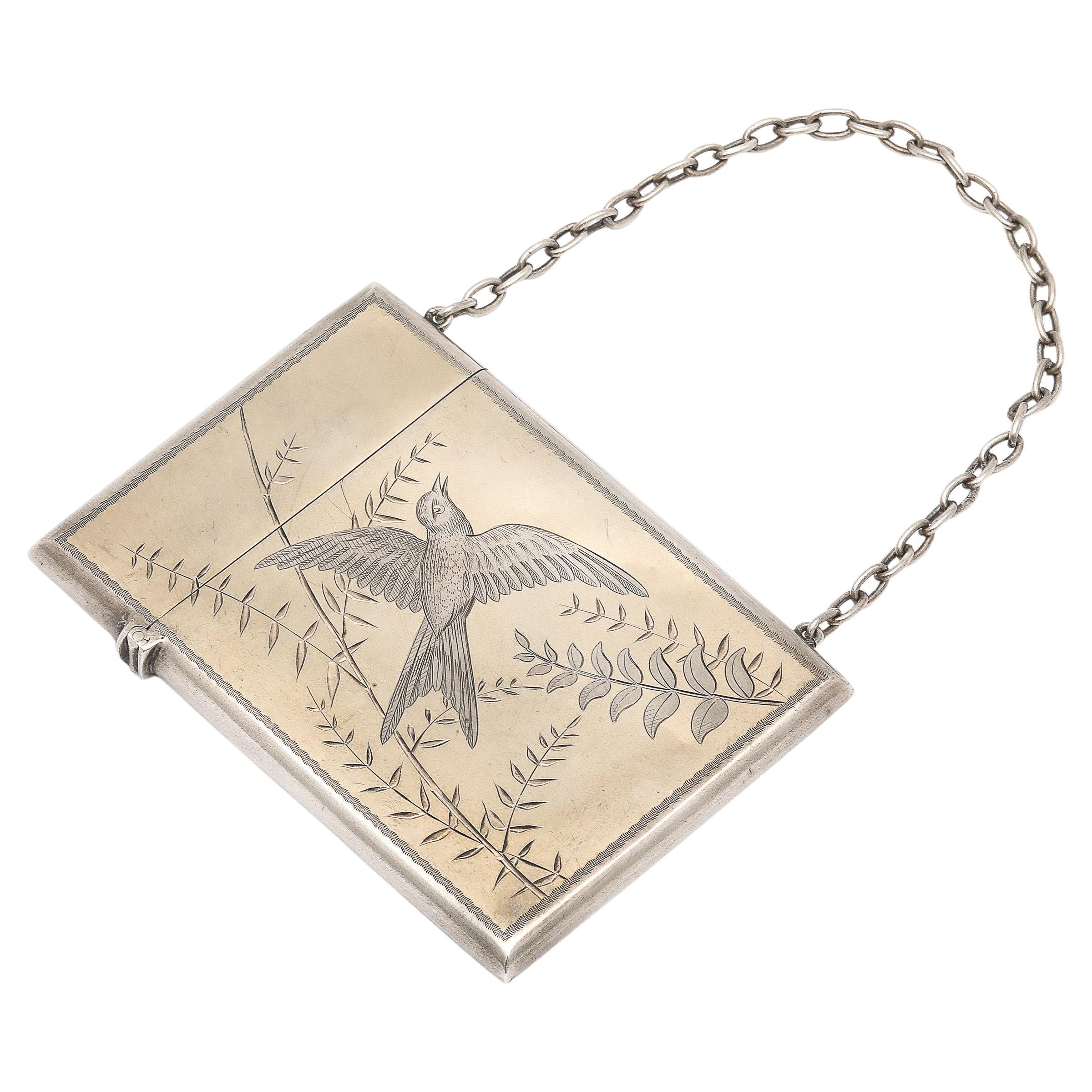 Aesthetic Movement Étui à cartes de visite/carte de visite en argent et vermeil