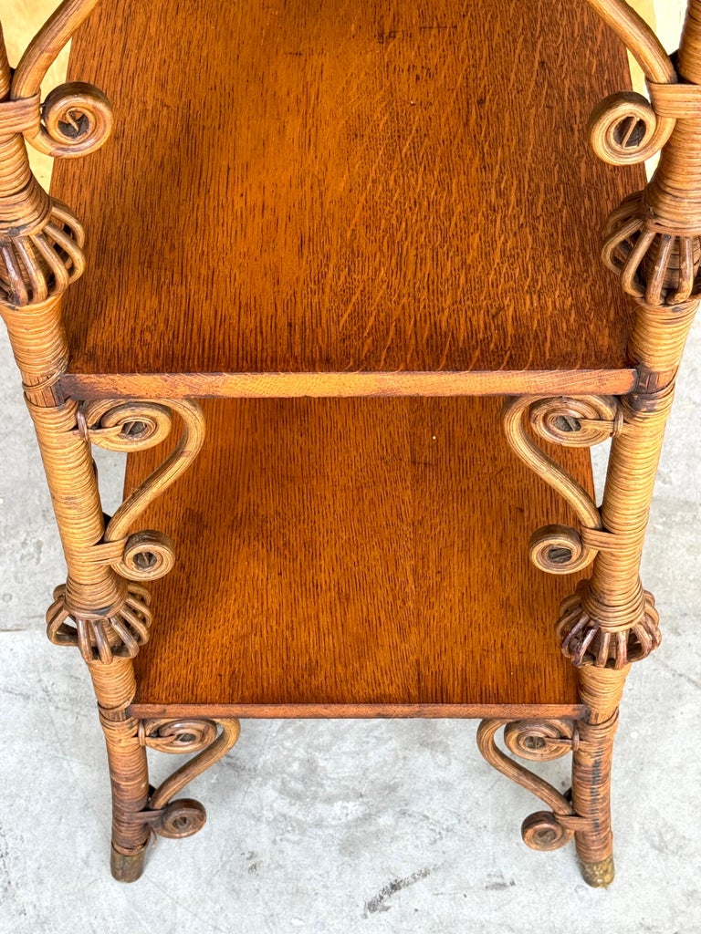 Aesthetic Movement Stick and Ball Wicker and Oak Bookcase/Shelf by