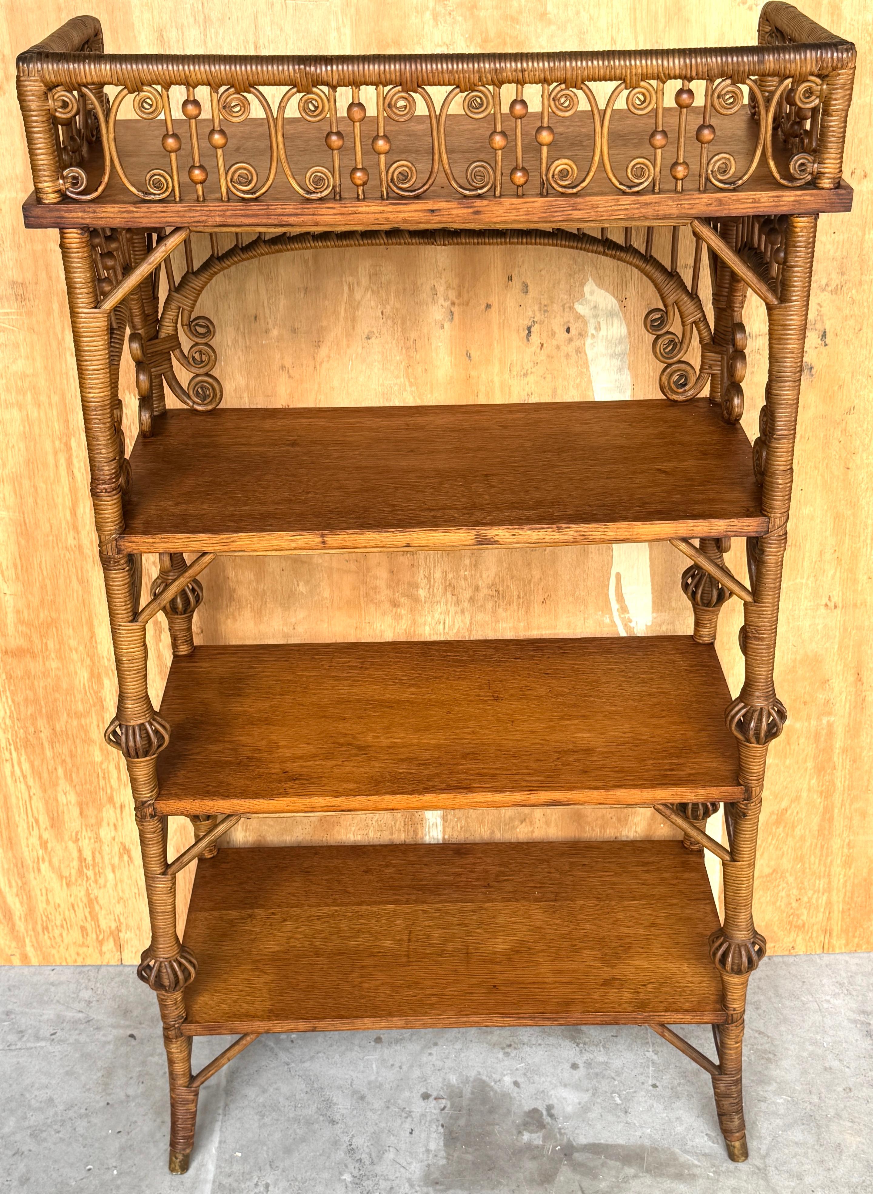 Aesthetic Movement Stick & Ball Wicker & Oak Bookcase/Shelf by Heywood Wakefield 6