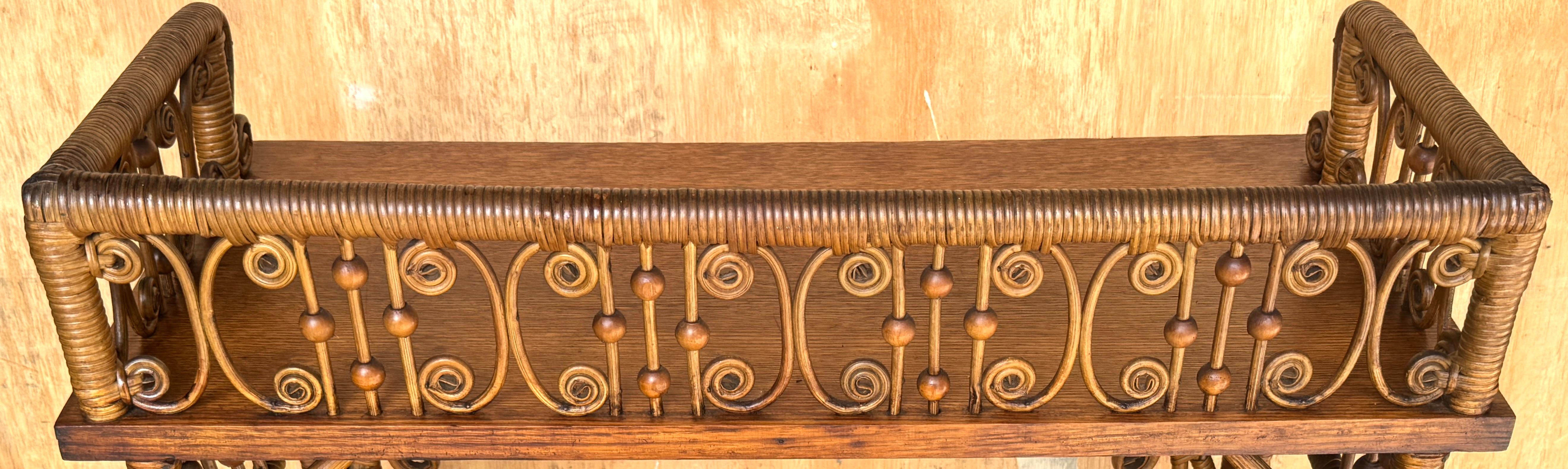 Aesthetic Movement Stick & Ball Wicker & Oak Bookcase/Shelf by Heywood Wakefield 7